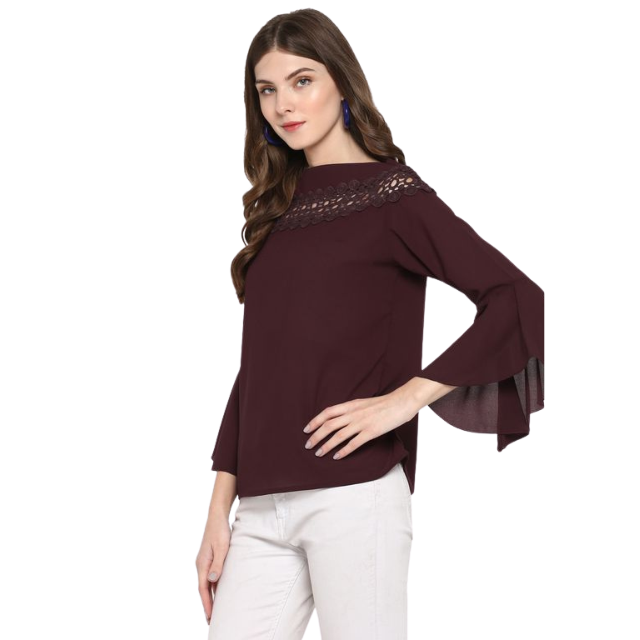 Brown Solid Lace Top