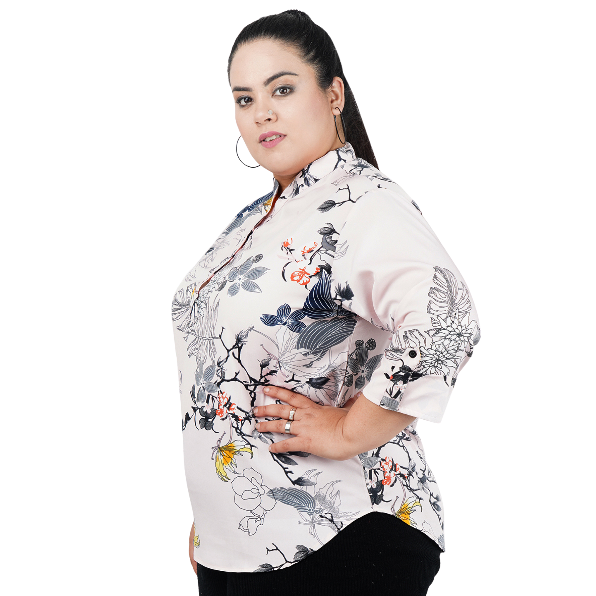 Light Pink Floral Print Plus Size Tunic
