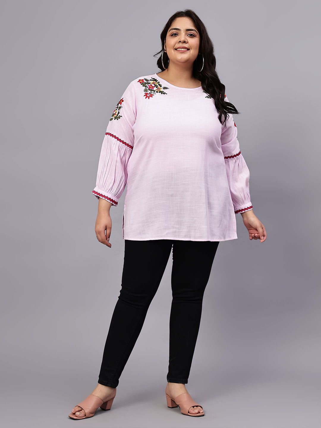Purple Embroidered Plus Size Tunic — view 6