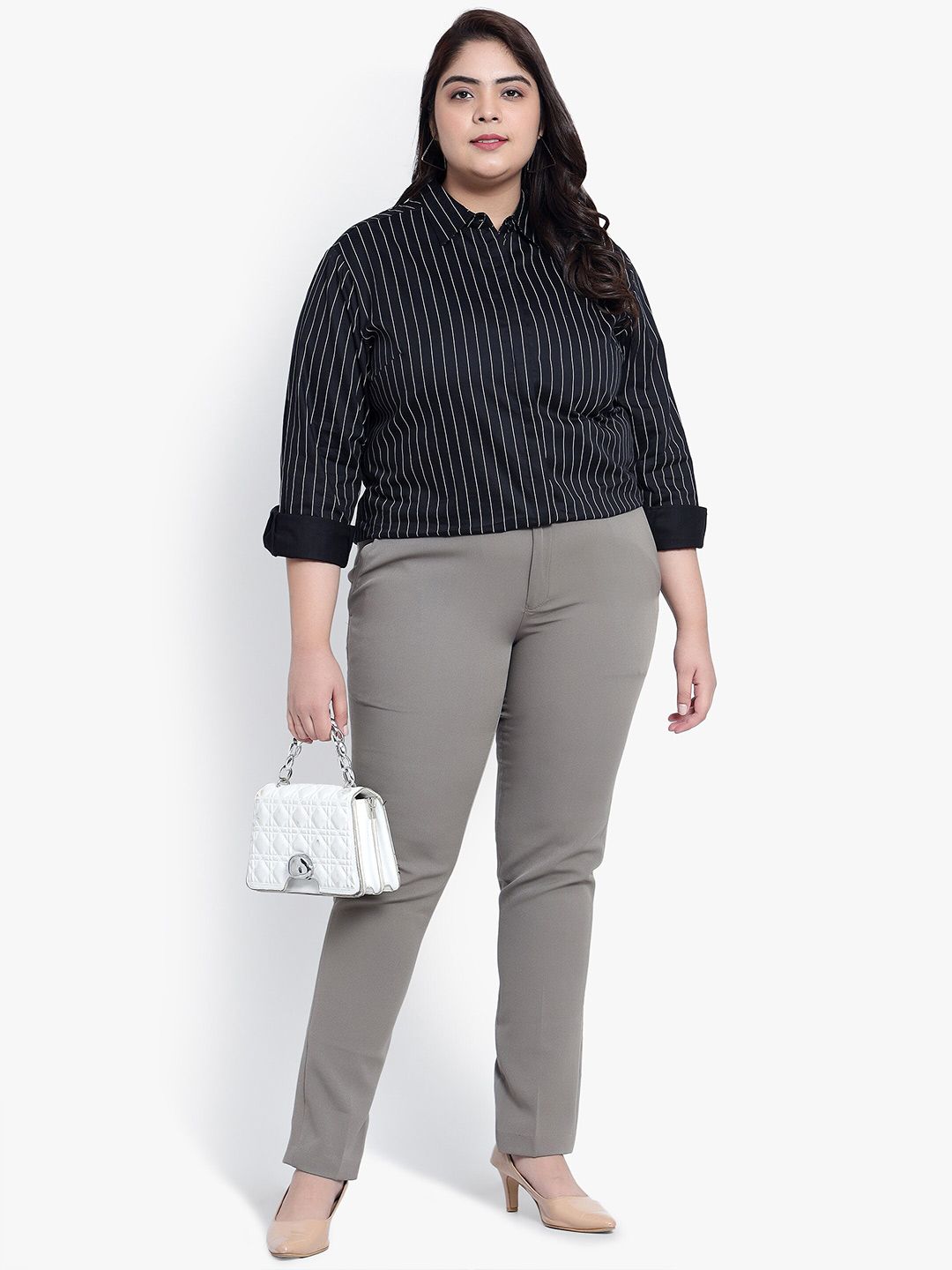 Black Stripe Formal Plus Size Shirt — view 6