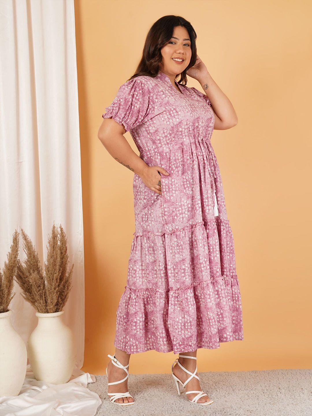 Pink Tiered Plus Size Dress — view 4