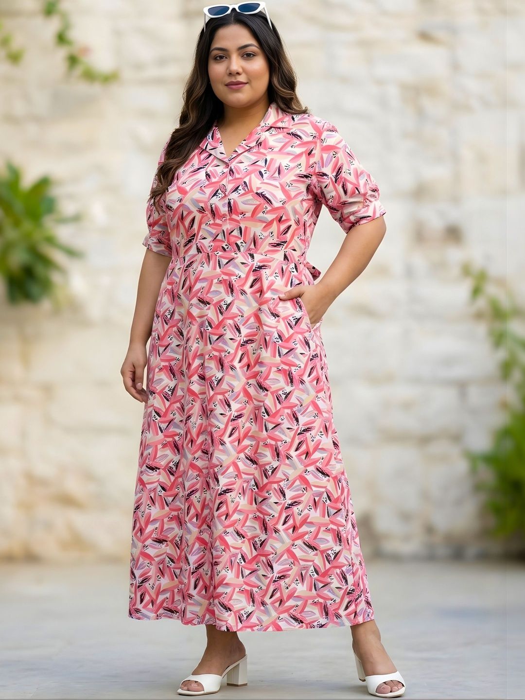 Pink Floral Print Plus Size Dress — view 5
