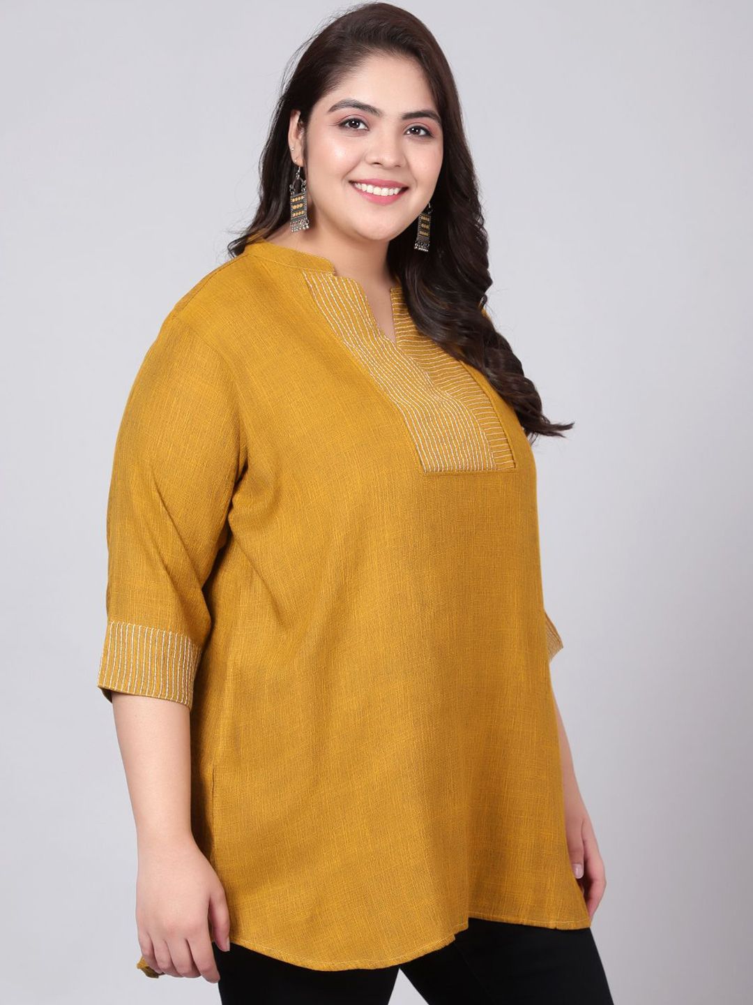 Mustard Embroidered Plus Size Tunic — view 3