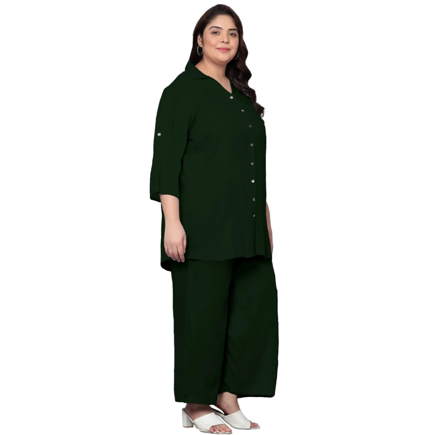 Dark Green Solid Plus Size Co-Ord Set