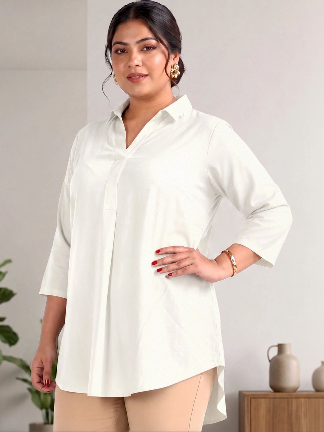 OffWhite Rayon Centrepleat Longline Tunic — view 6