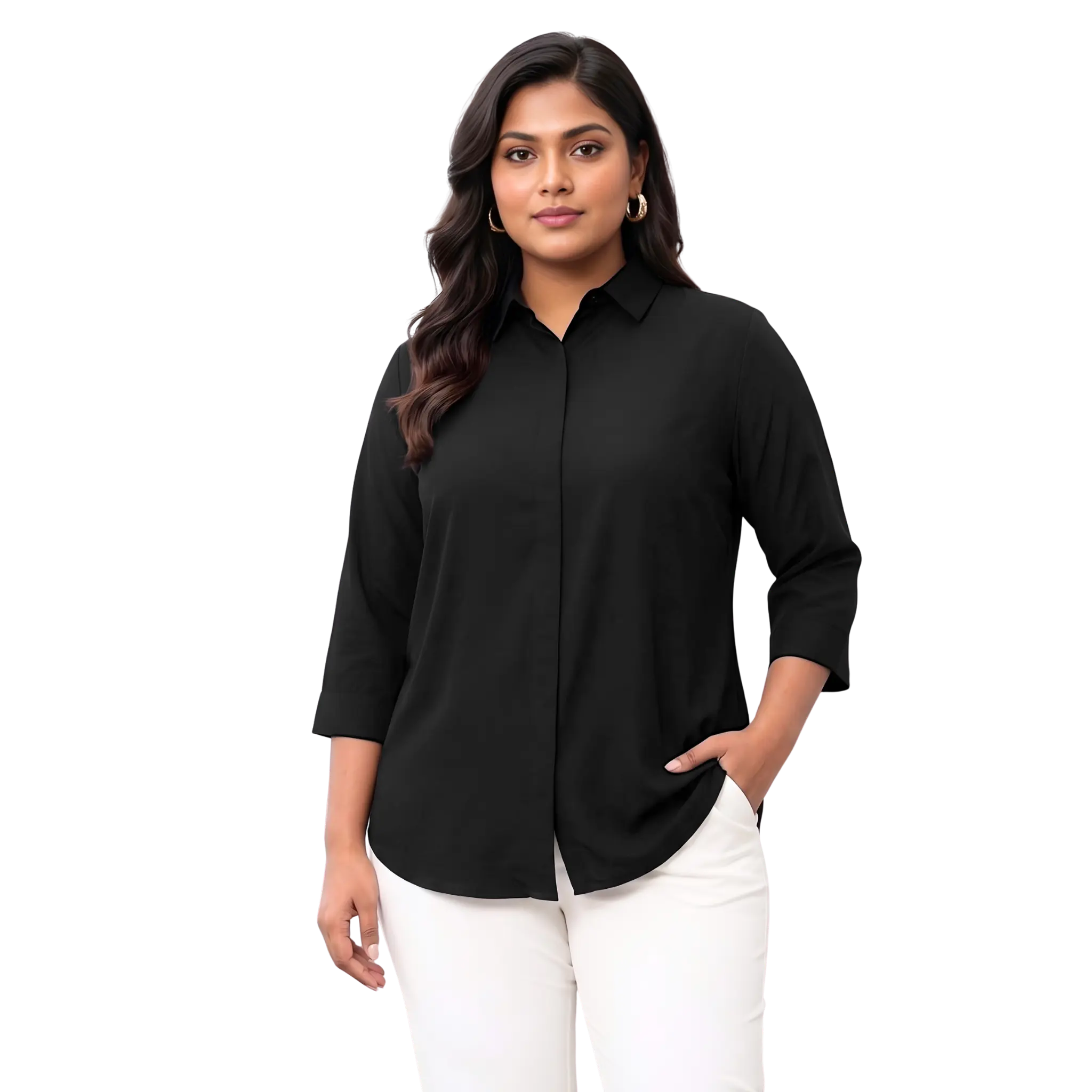 Black Rayon Concealed Plus Size Tunic