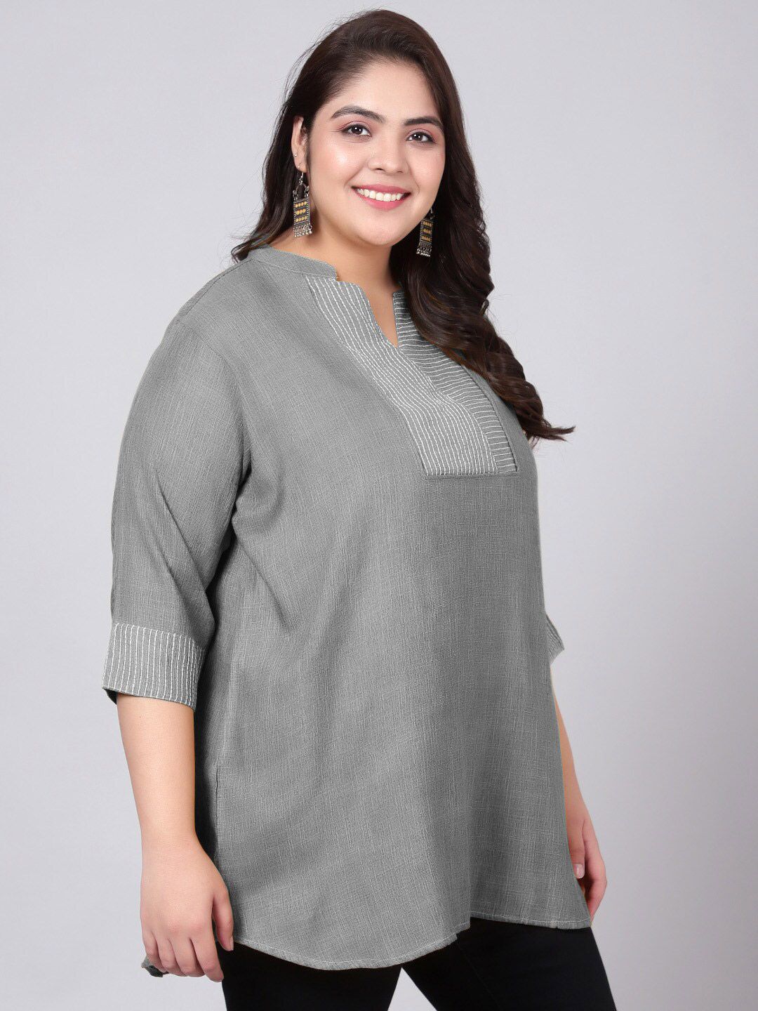 Grey Embroidered Plus Size Tunic — view 3