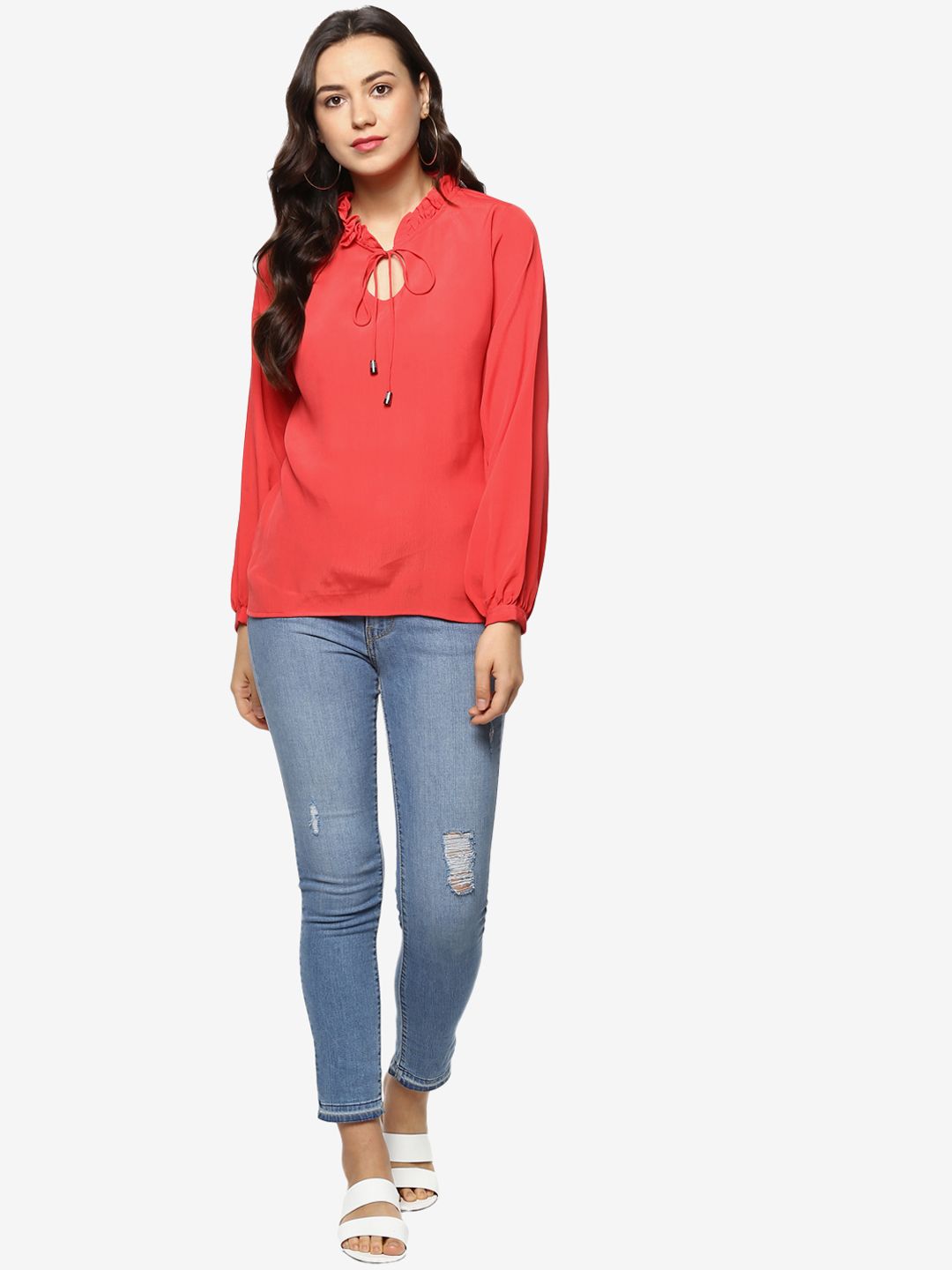 Red Crepe Top — view 5