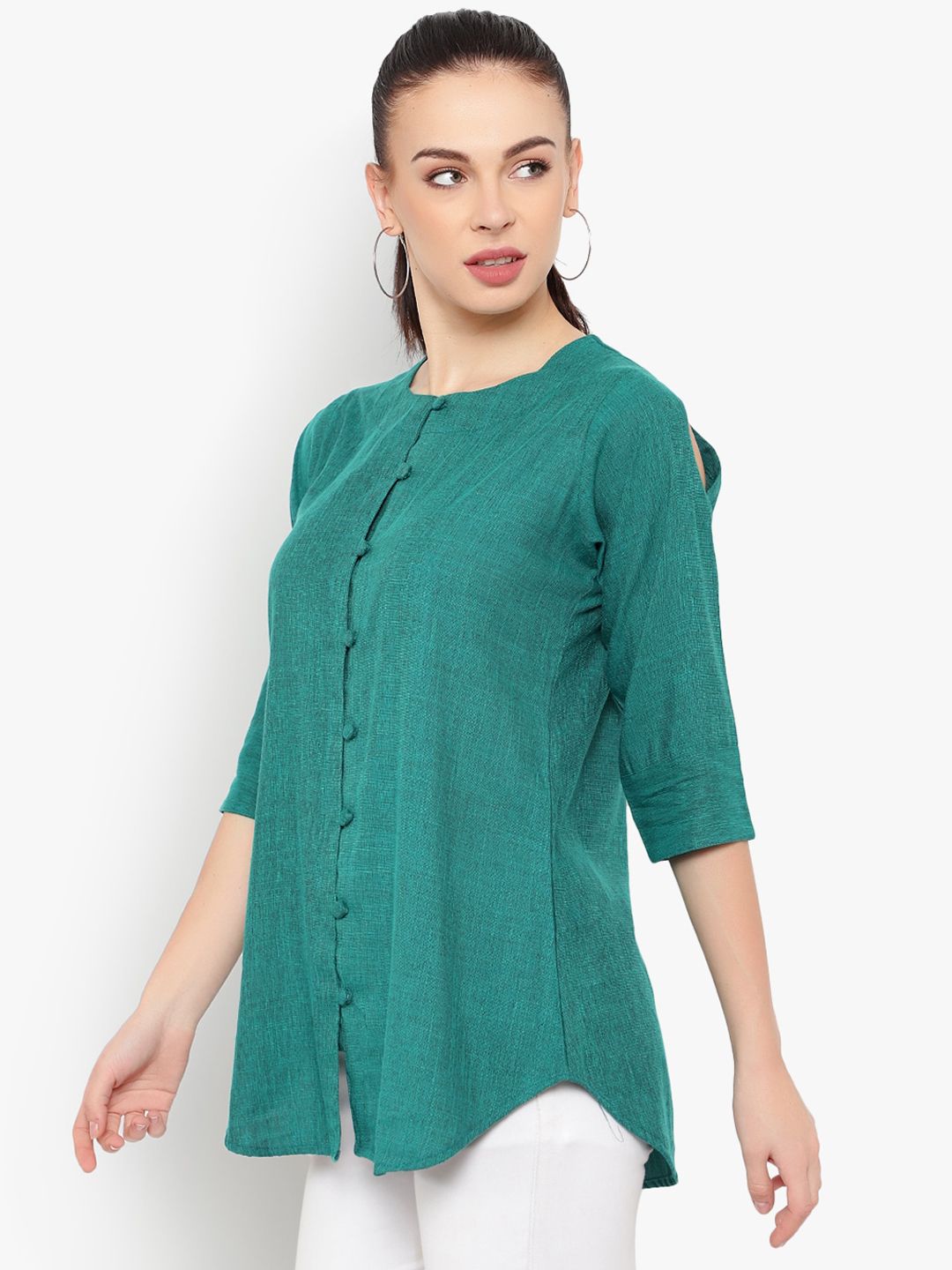 Turquoise Cotton Linen Tunic — view 4