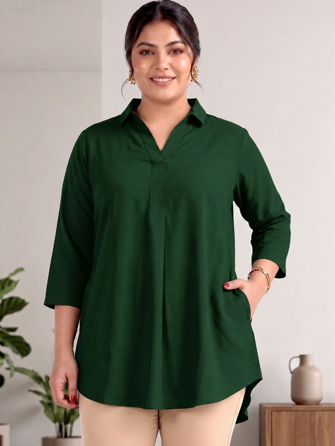 Grey Rayon Centrepleat Longline Tunic — view 1