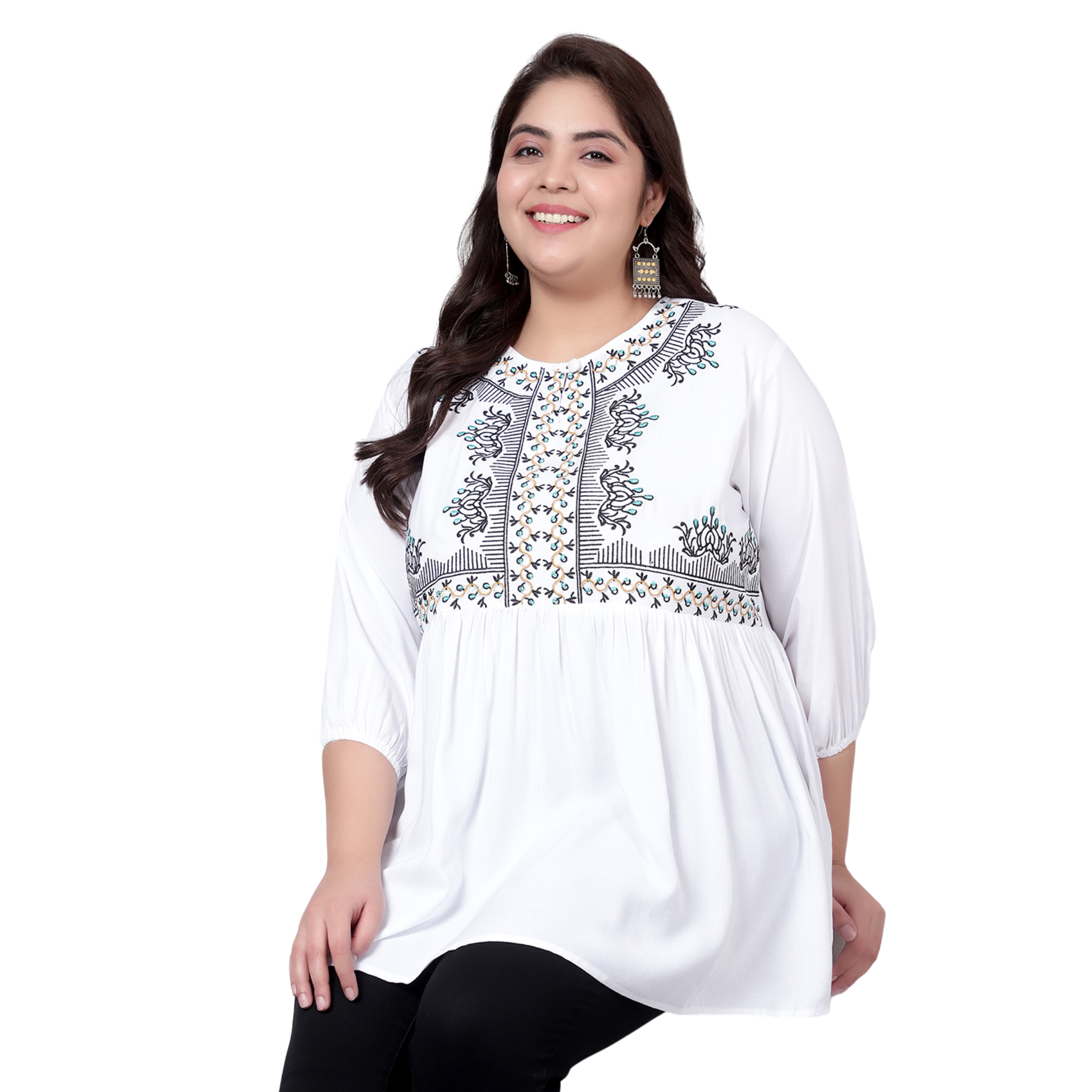 White Embroidered Plus Size Tunic