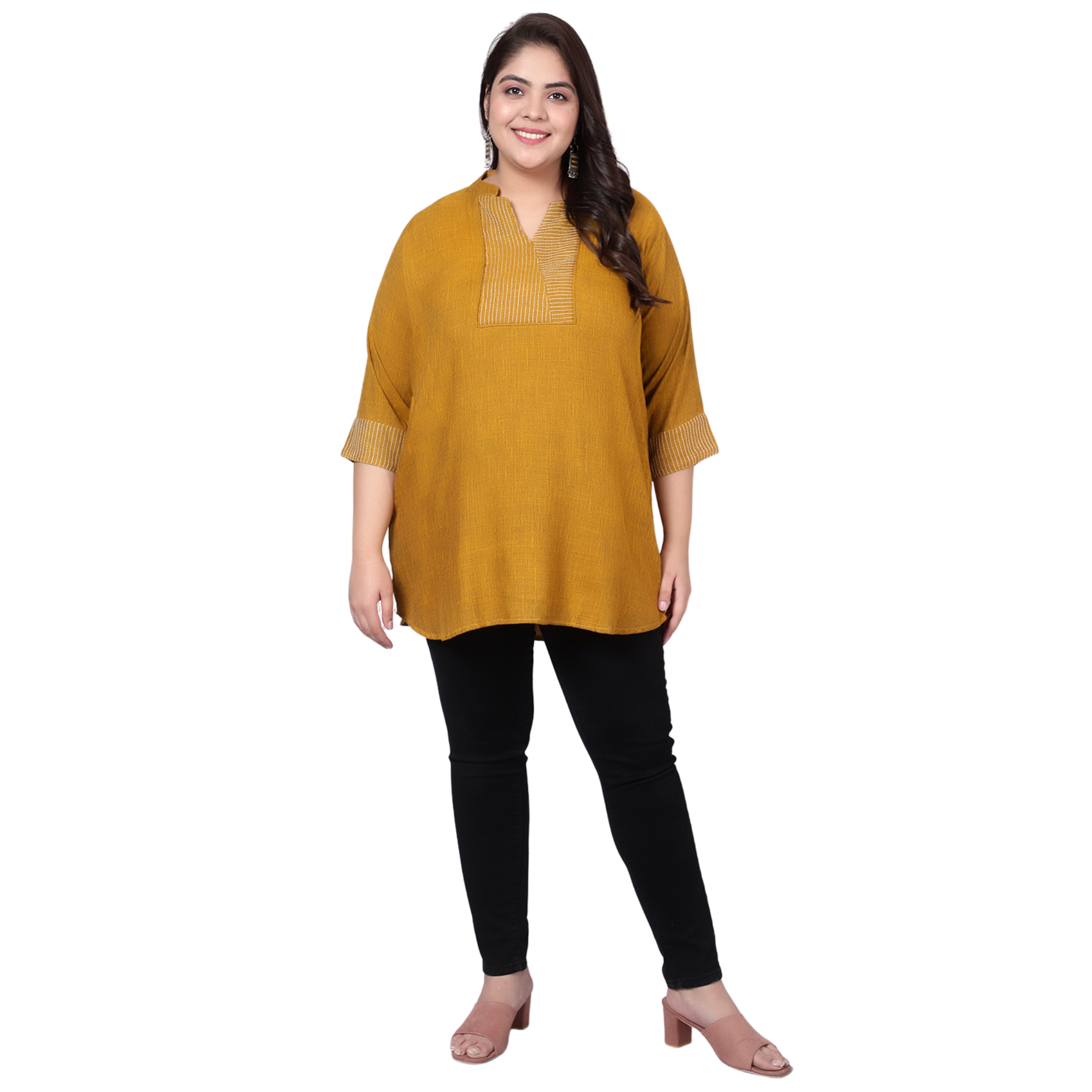 Mustard Embroidered Plus Size Tunic