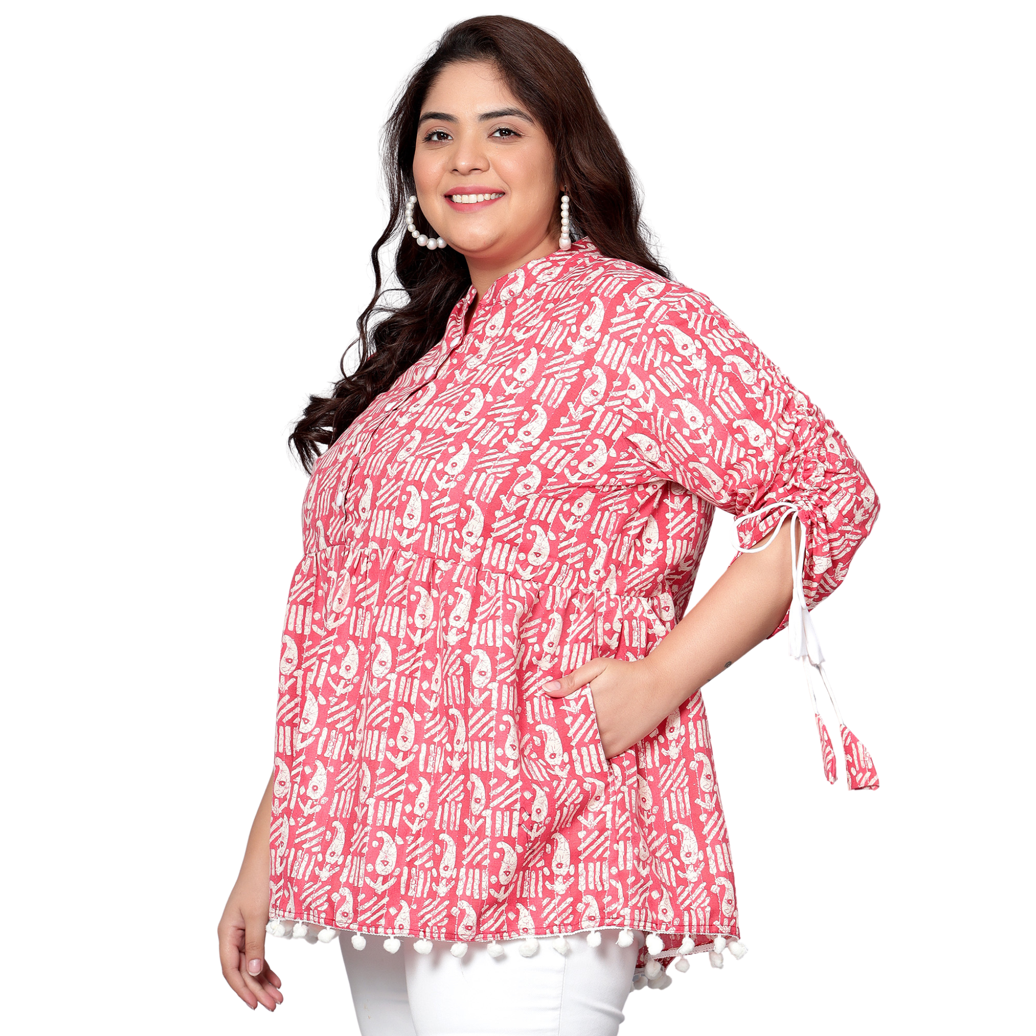 Red Paisley Cotton Plus Size Tunic
