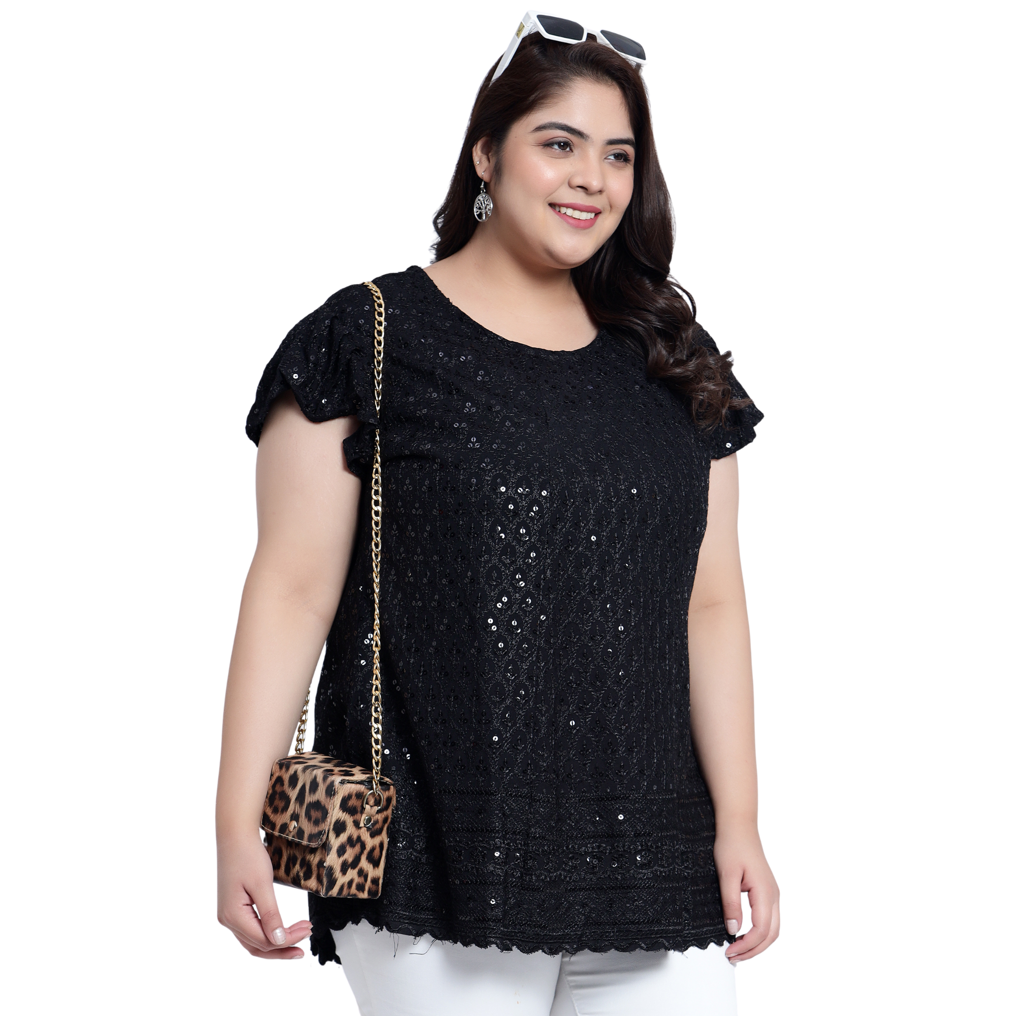 Black Embroidered Sequin Plus Size Tunic