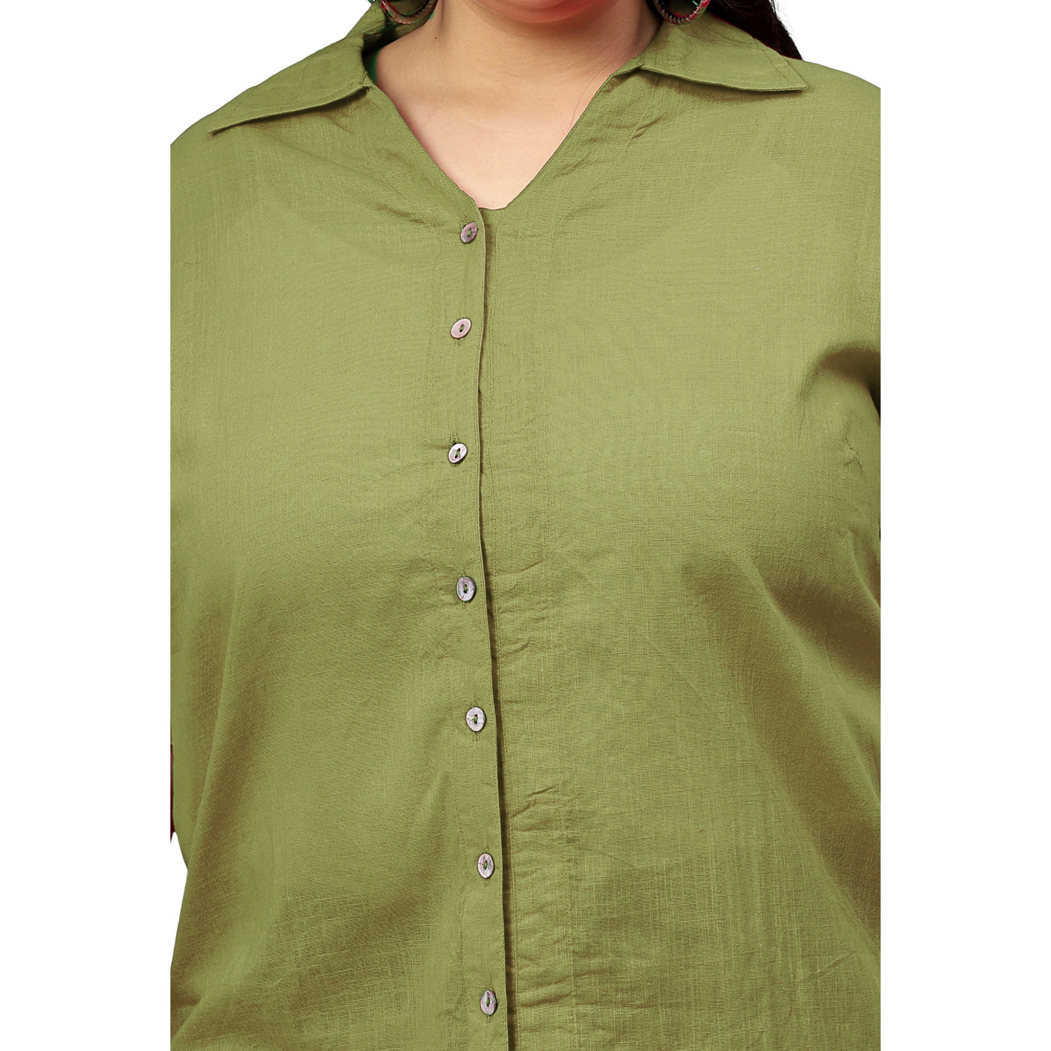 Green Cotton Longline Plus Size Shirt