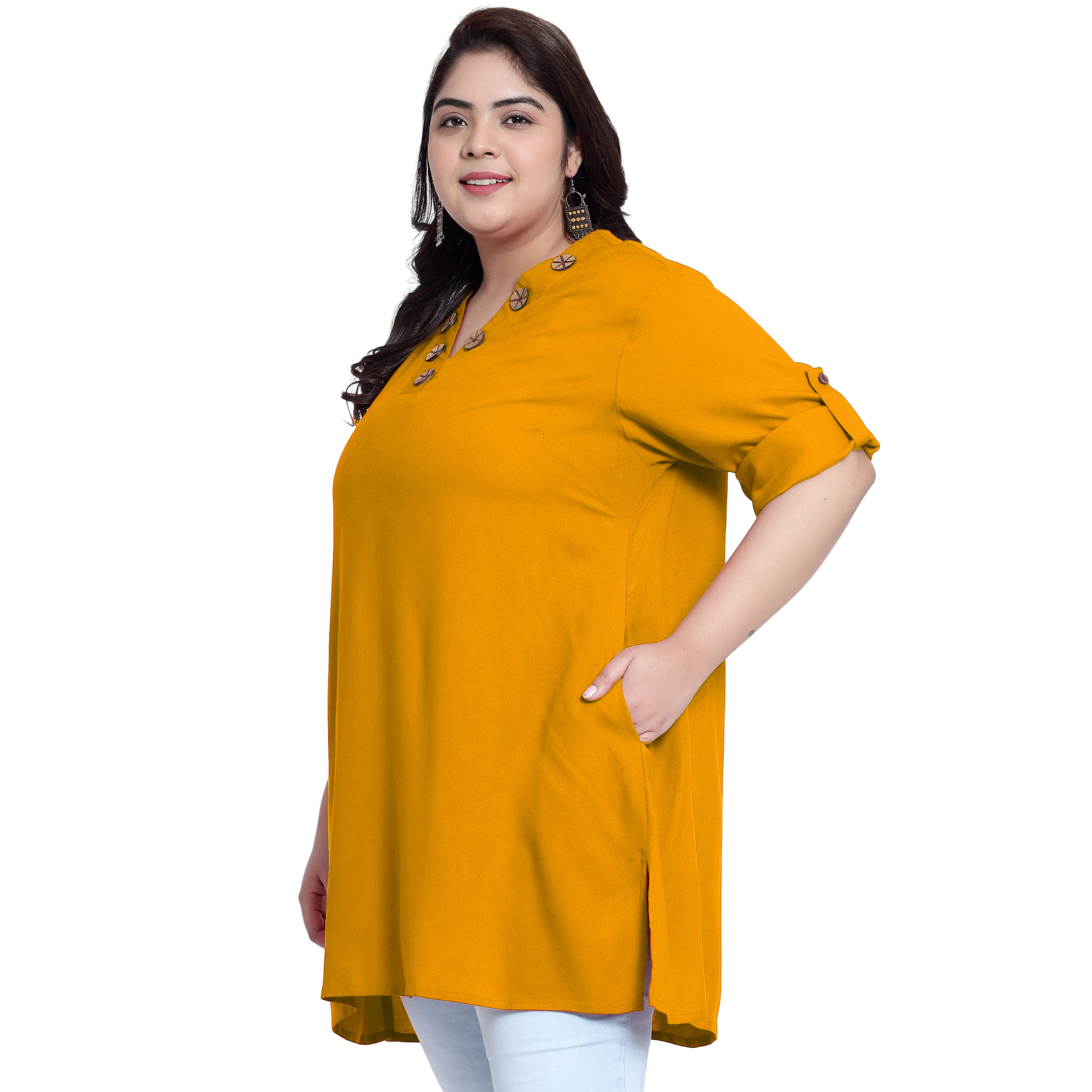 Mustard Collar Button Plus Size Tunic