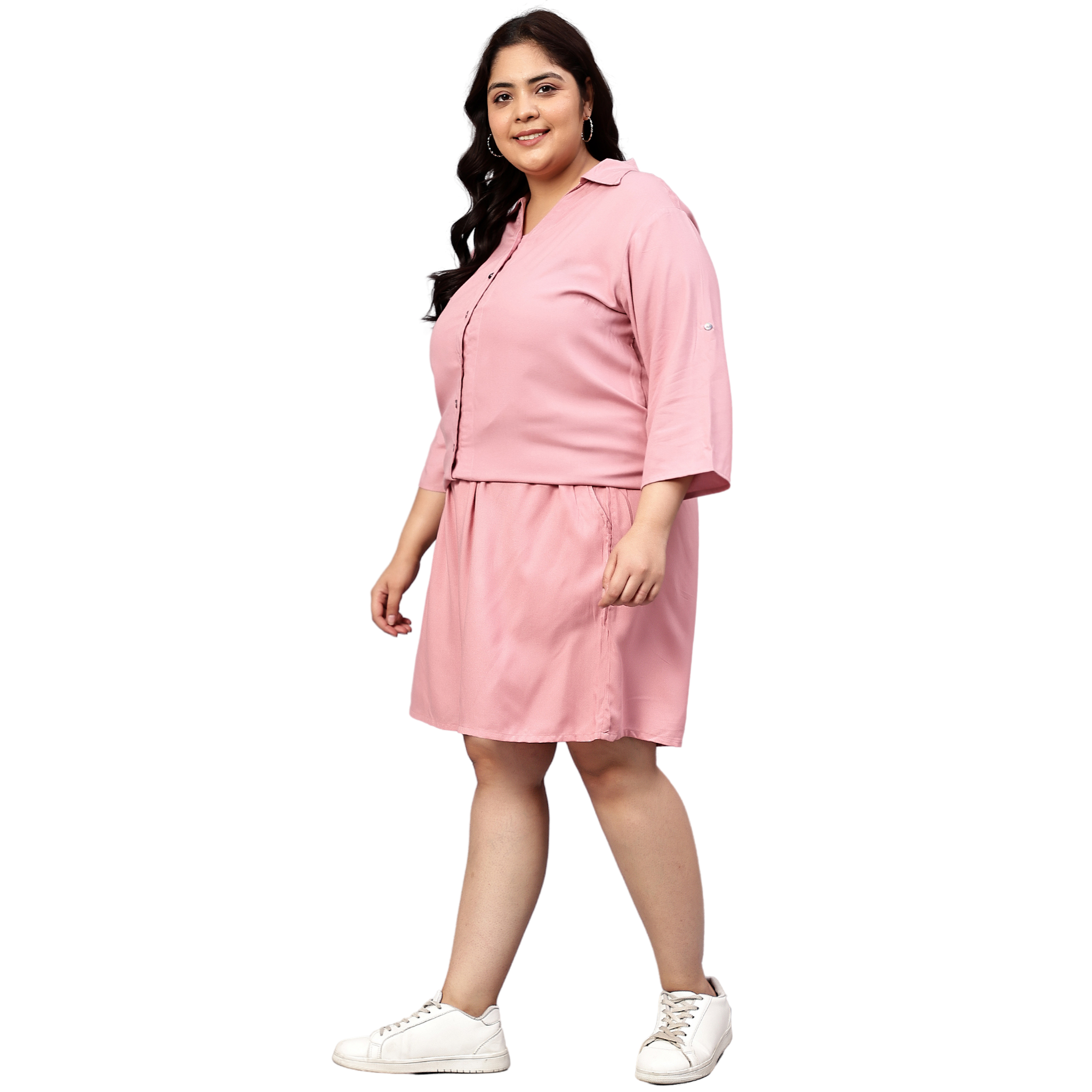 Pink Solid Shirt And Short Set