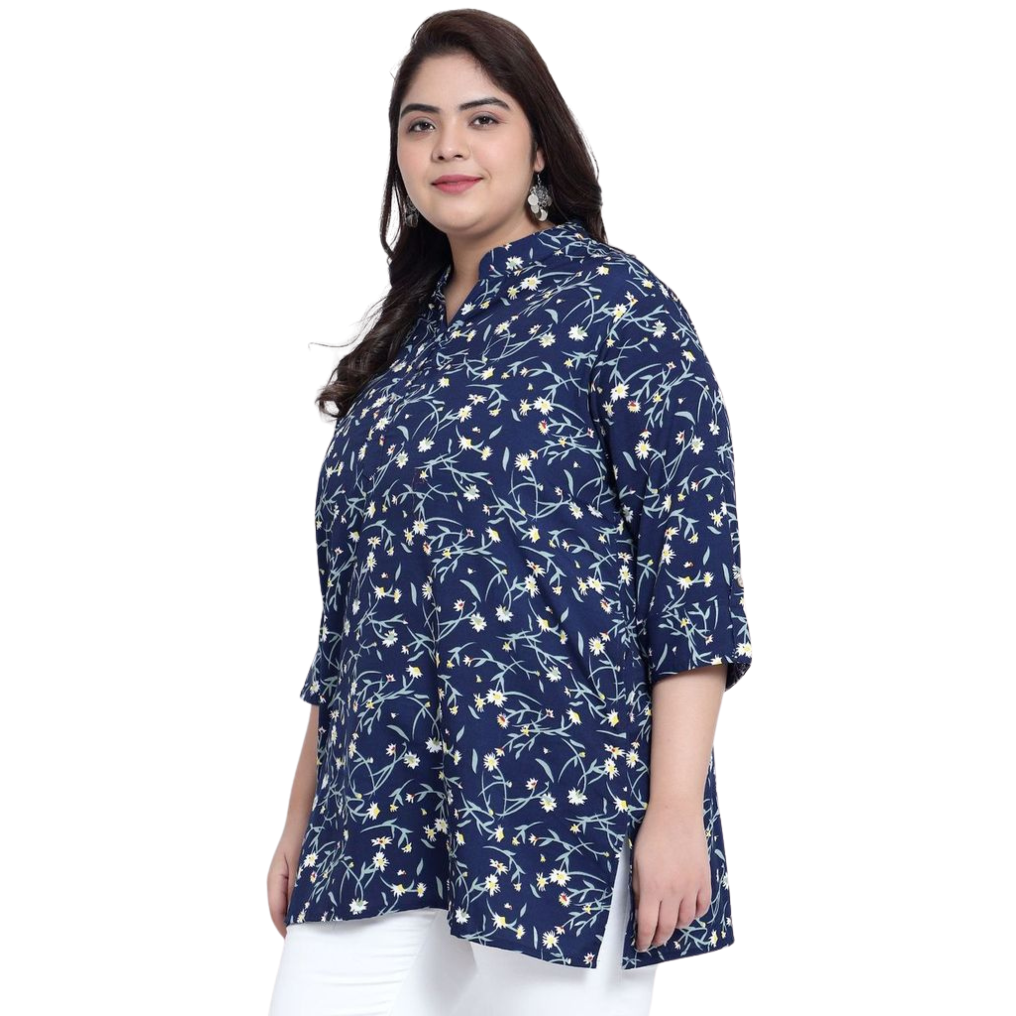 Blue Grassprint Plus Size Tunic