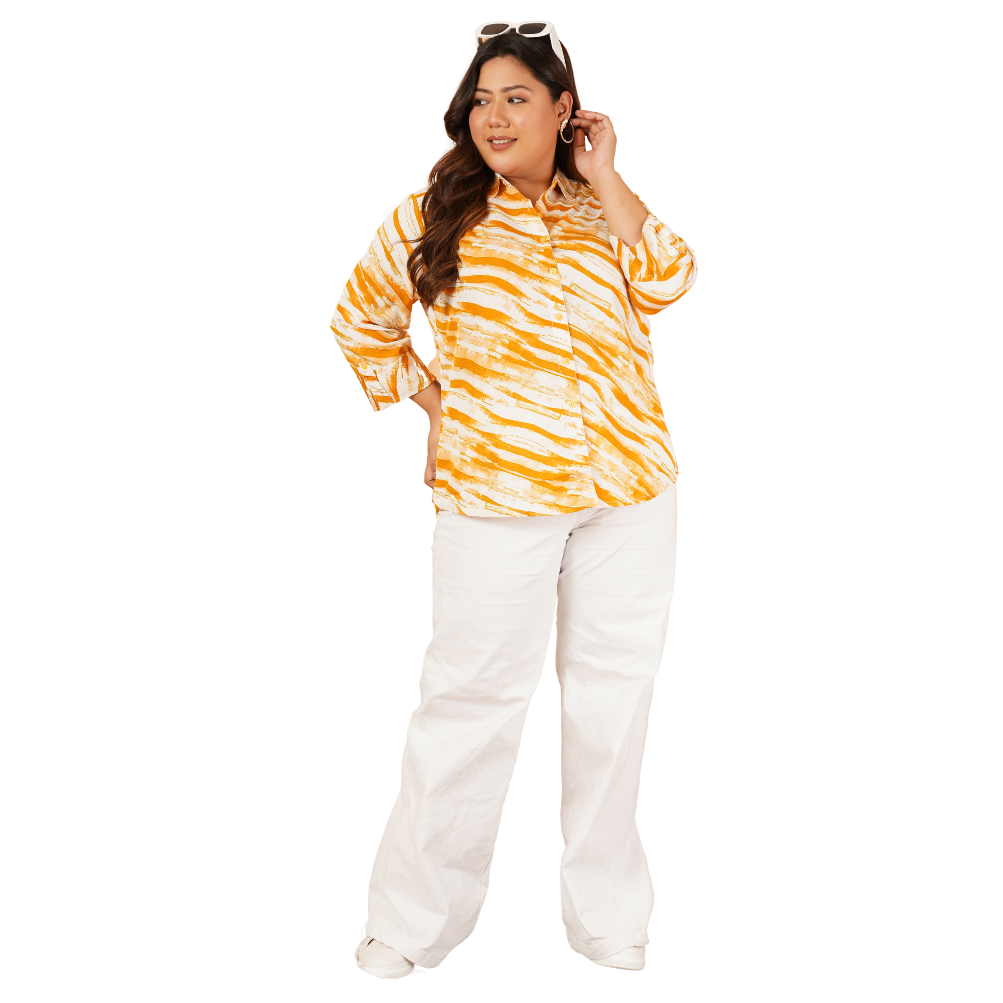 Yellow Leheriya Print Plus Size Shirt