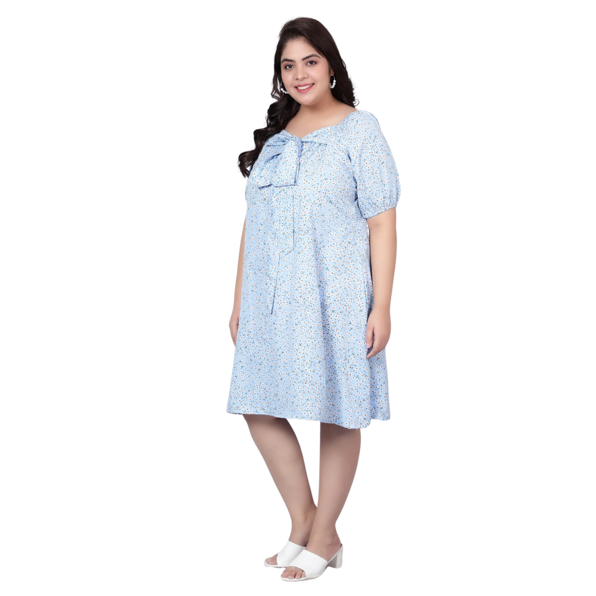 Blue Floral Smock Plus Size Dress