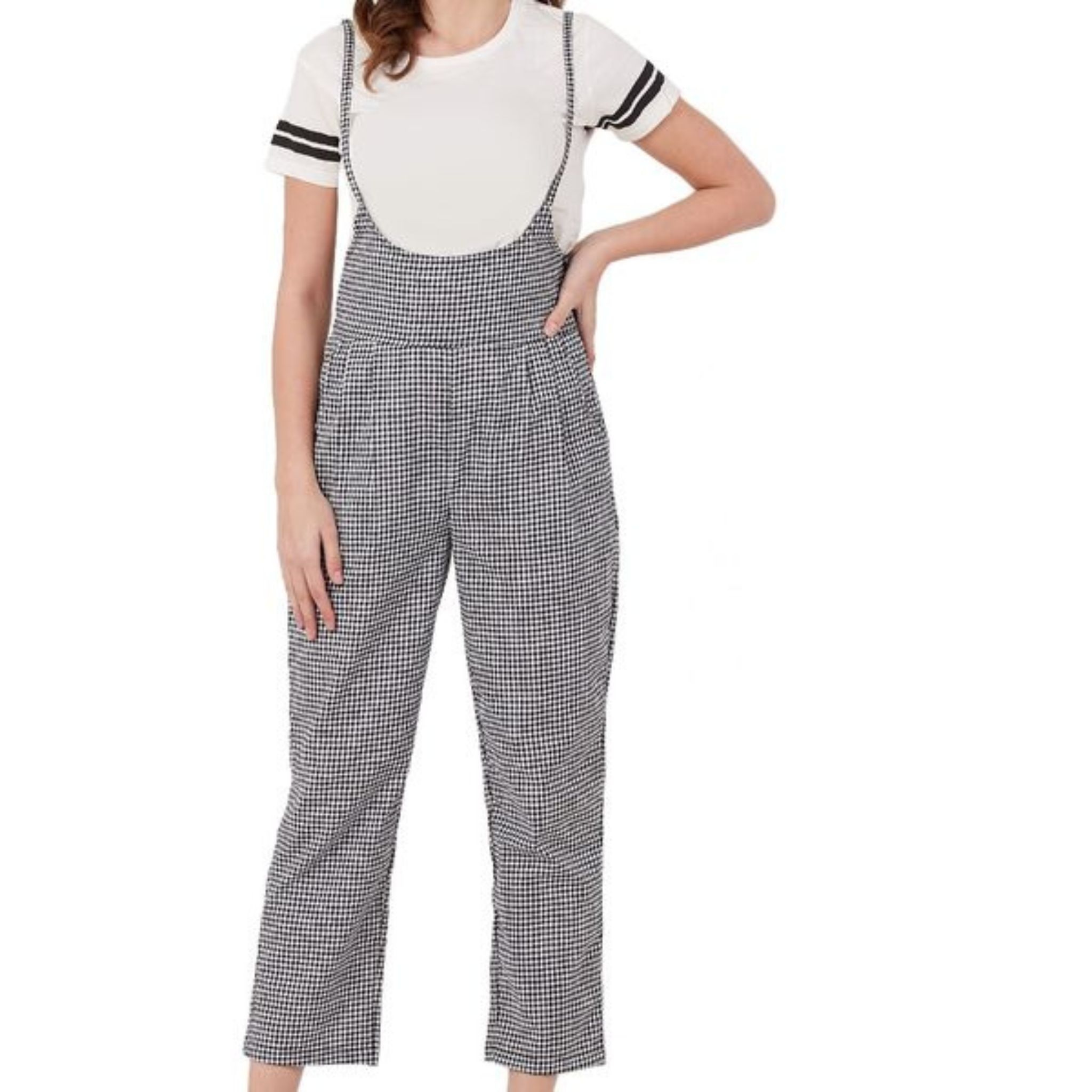 White & Black Checkered Dungaree