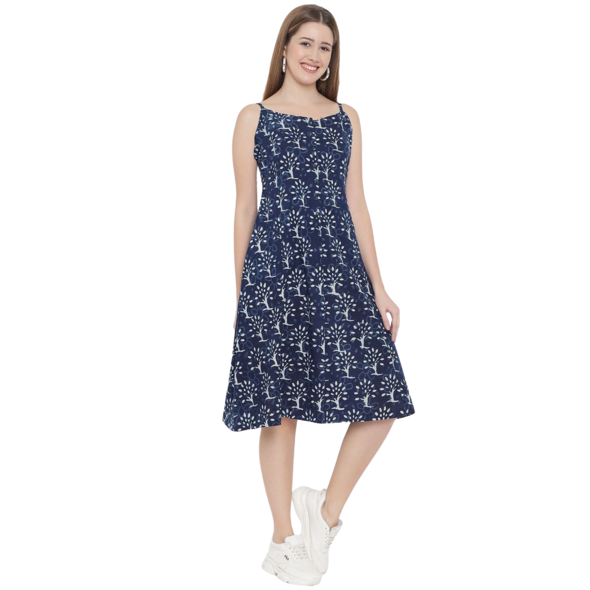 Blue A-Line Hand Block Dress
