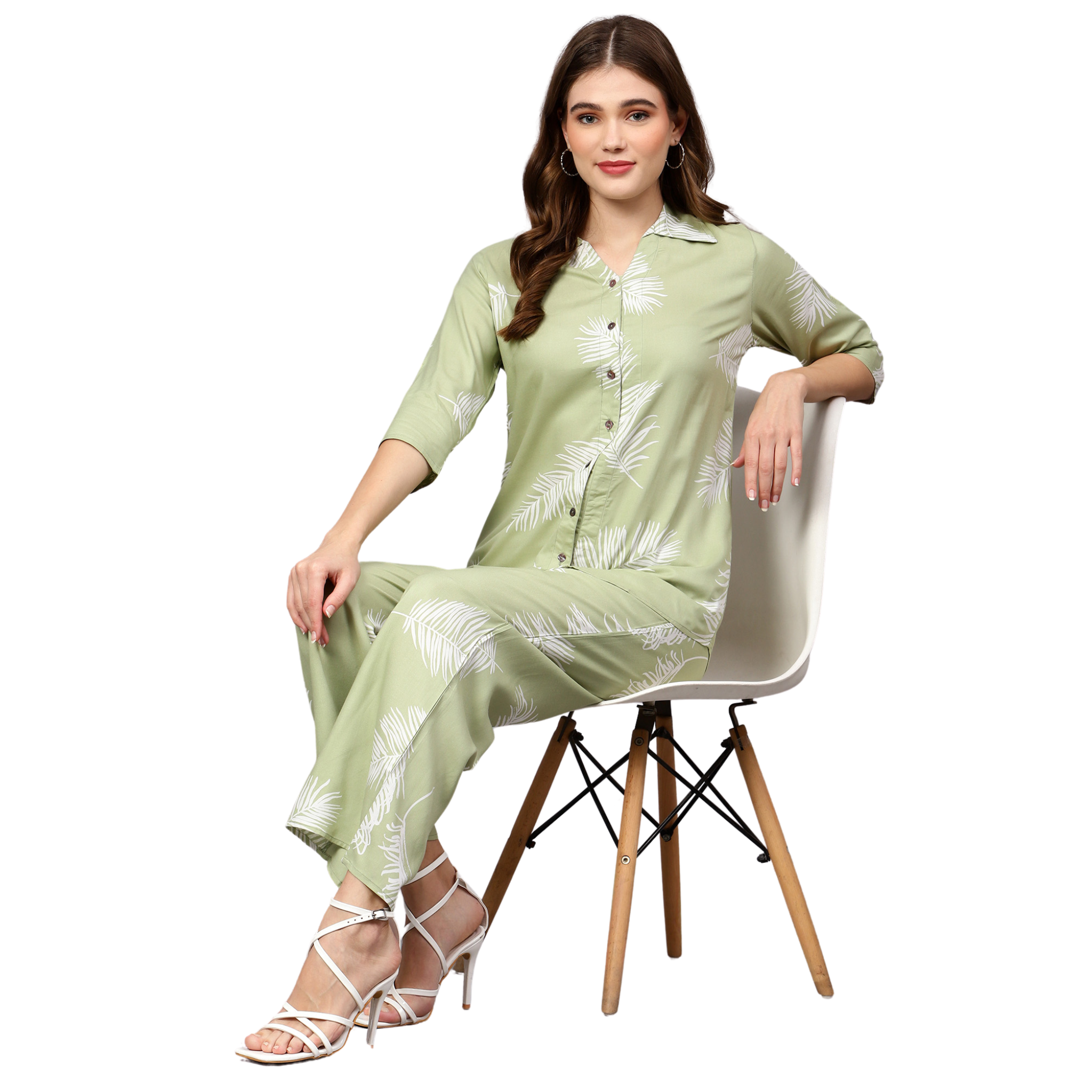 Green Leaf Print Co-Ord Set