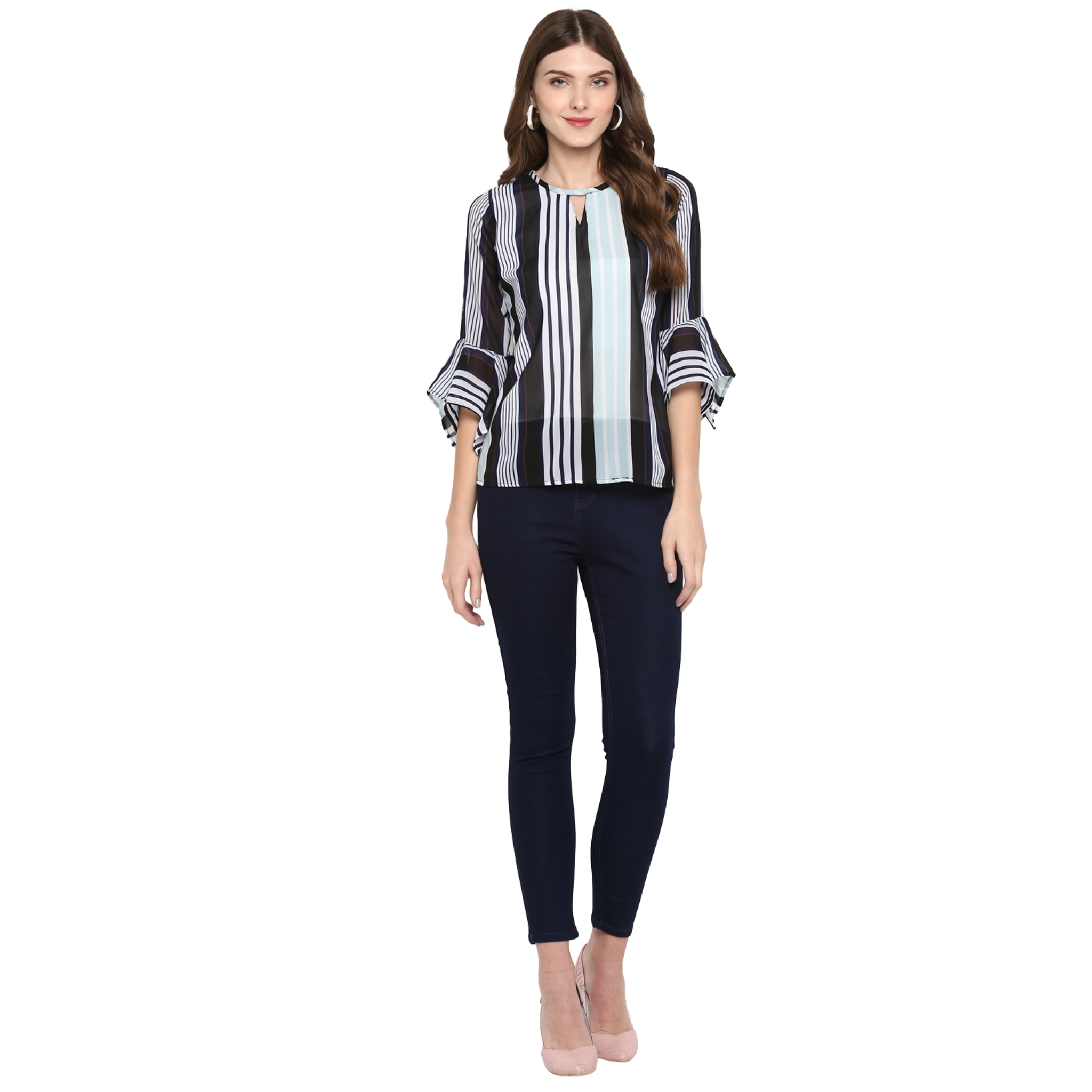 Blue Stripe Georgette Top