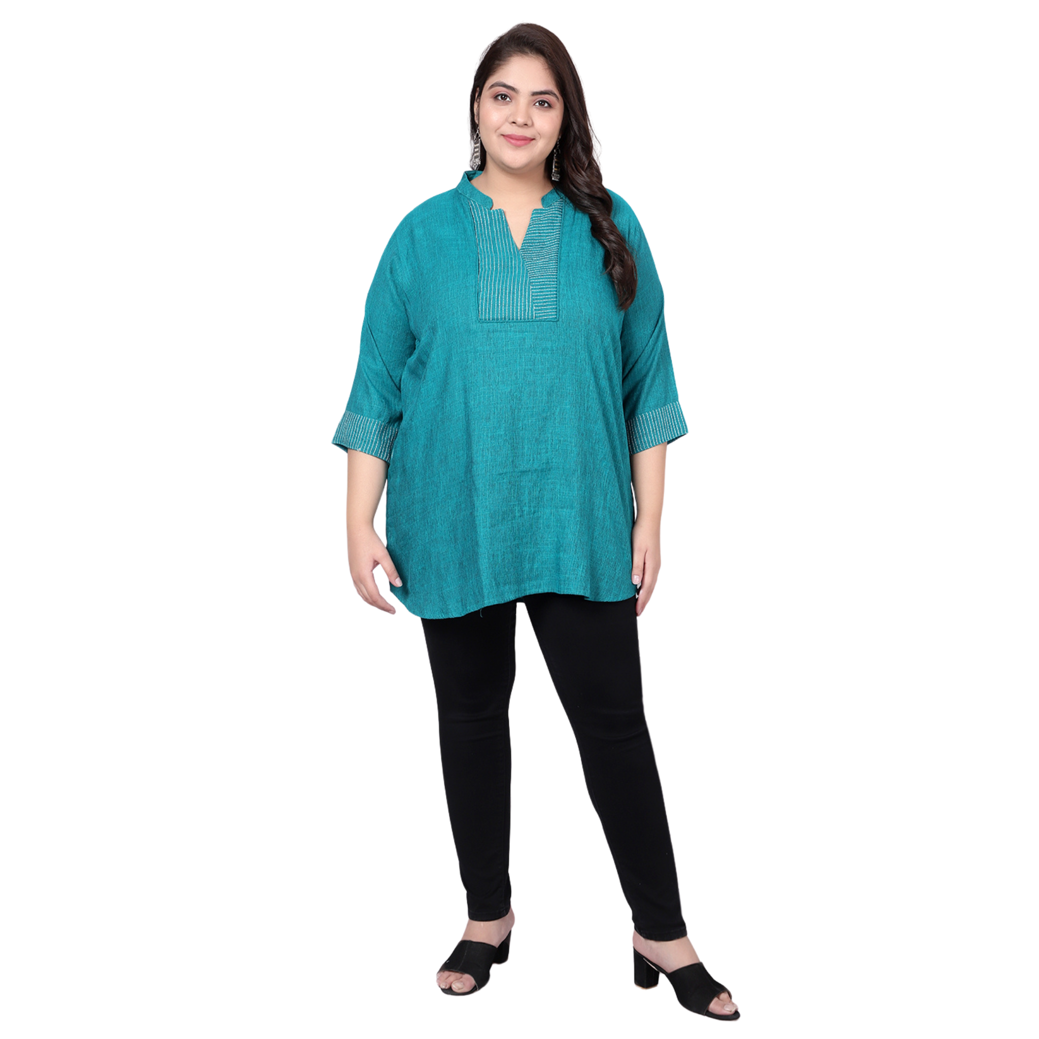 Turquoise Embroidered Plus Size Tunic