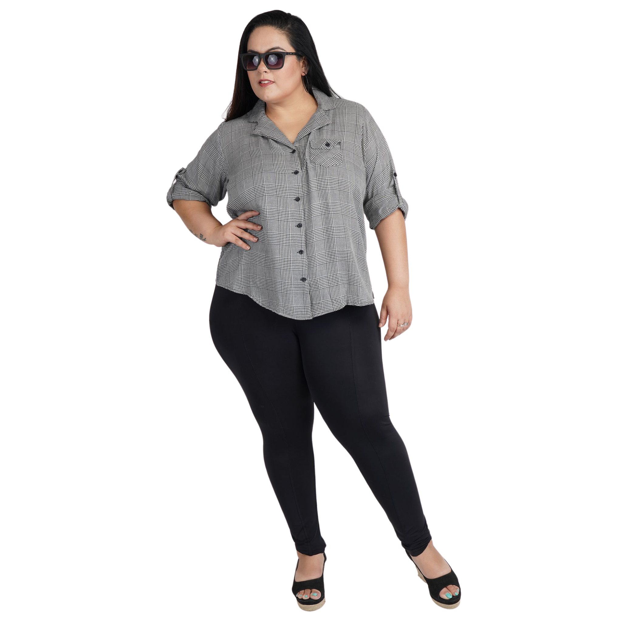 Black And White Classic Checkered Plus Size Shirt