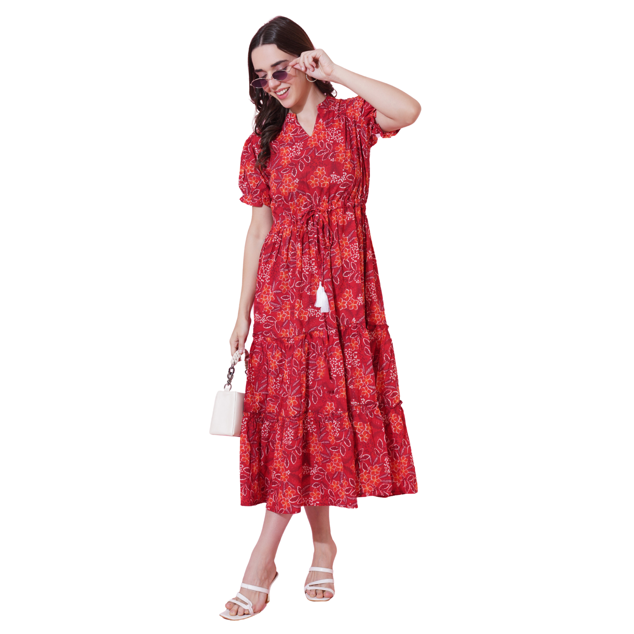 Red Floral Tiered Dress