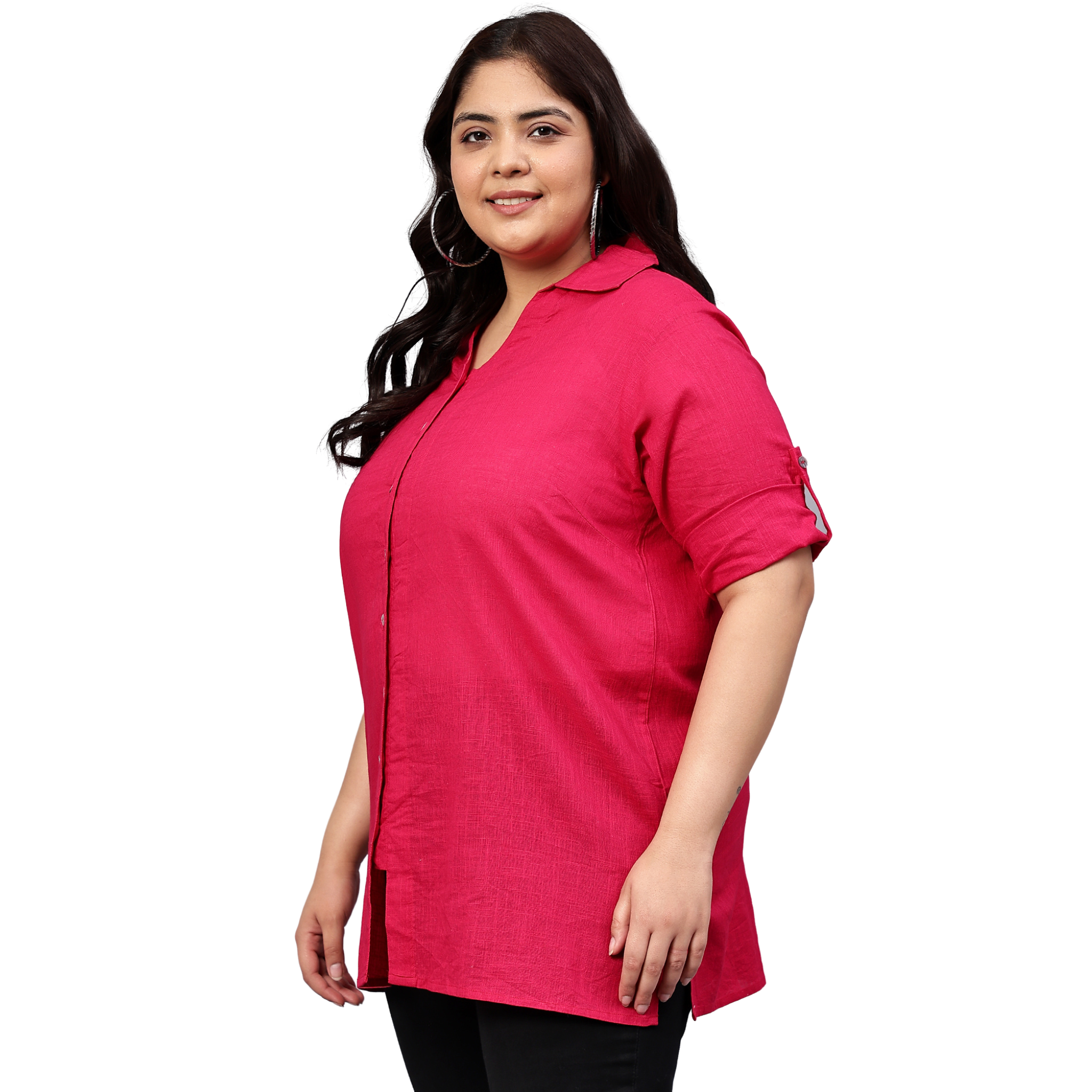 Pink Cotton Longline Plus Size Shirt