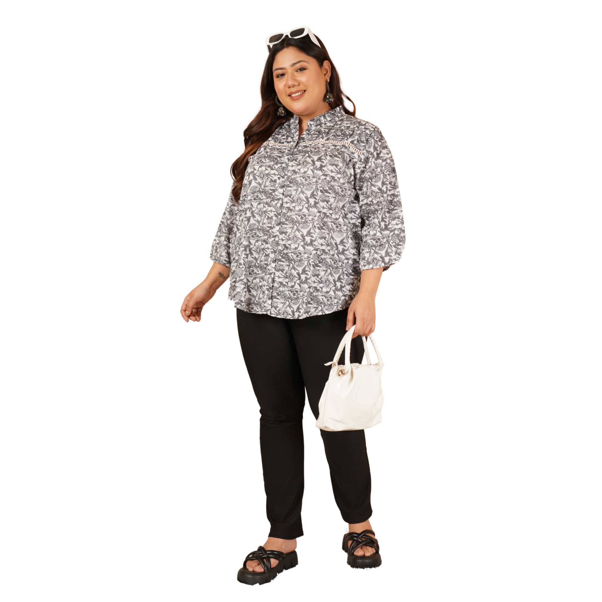 Black and White Plus Size Lace Shirt