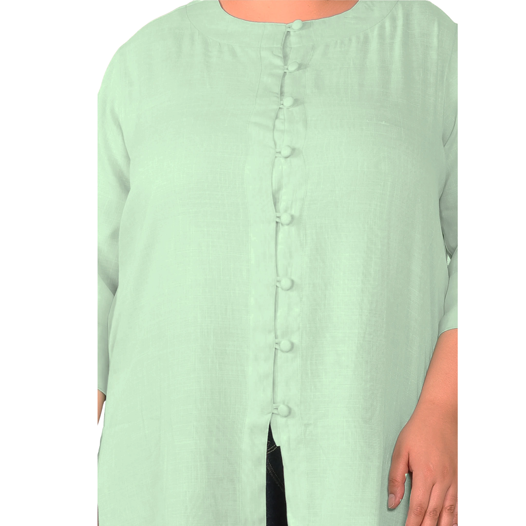 Green Cotton Linen Plus Size Tunic