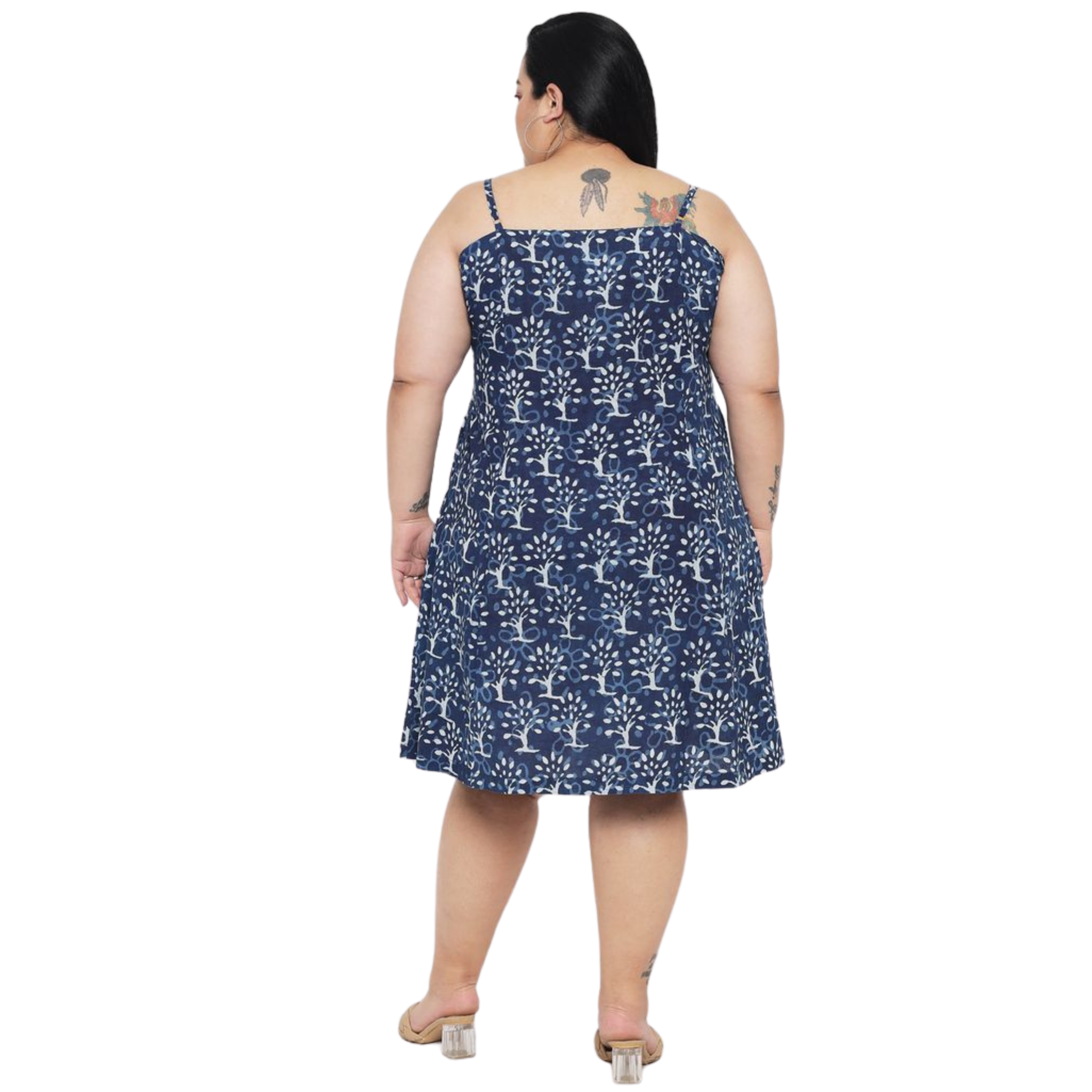 Blue A-Line Hand Block Plus Size Dress