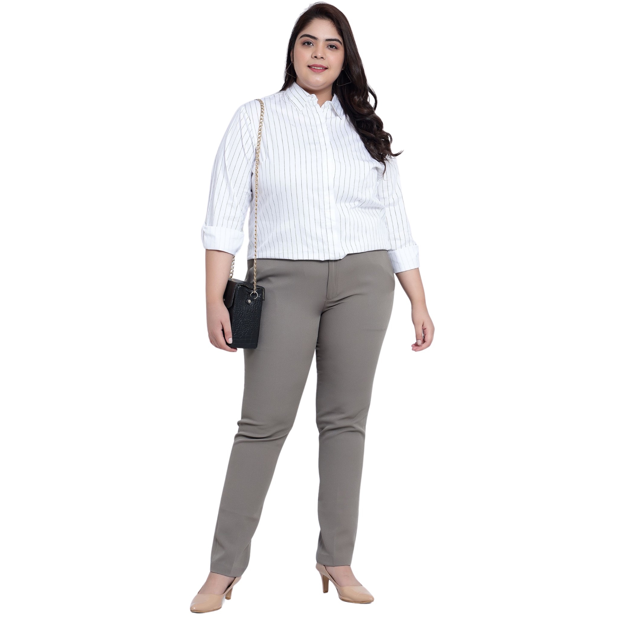 White Stripe Formal Plus Size Shirt