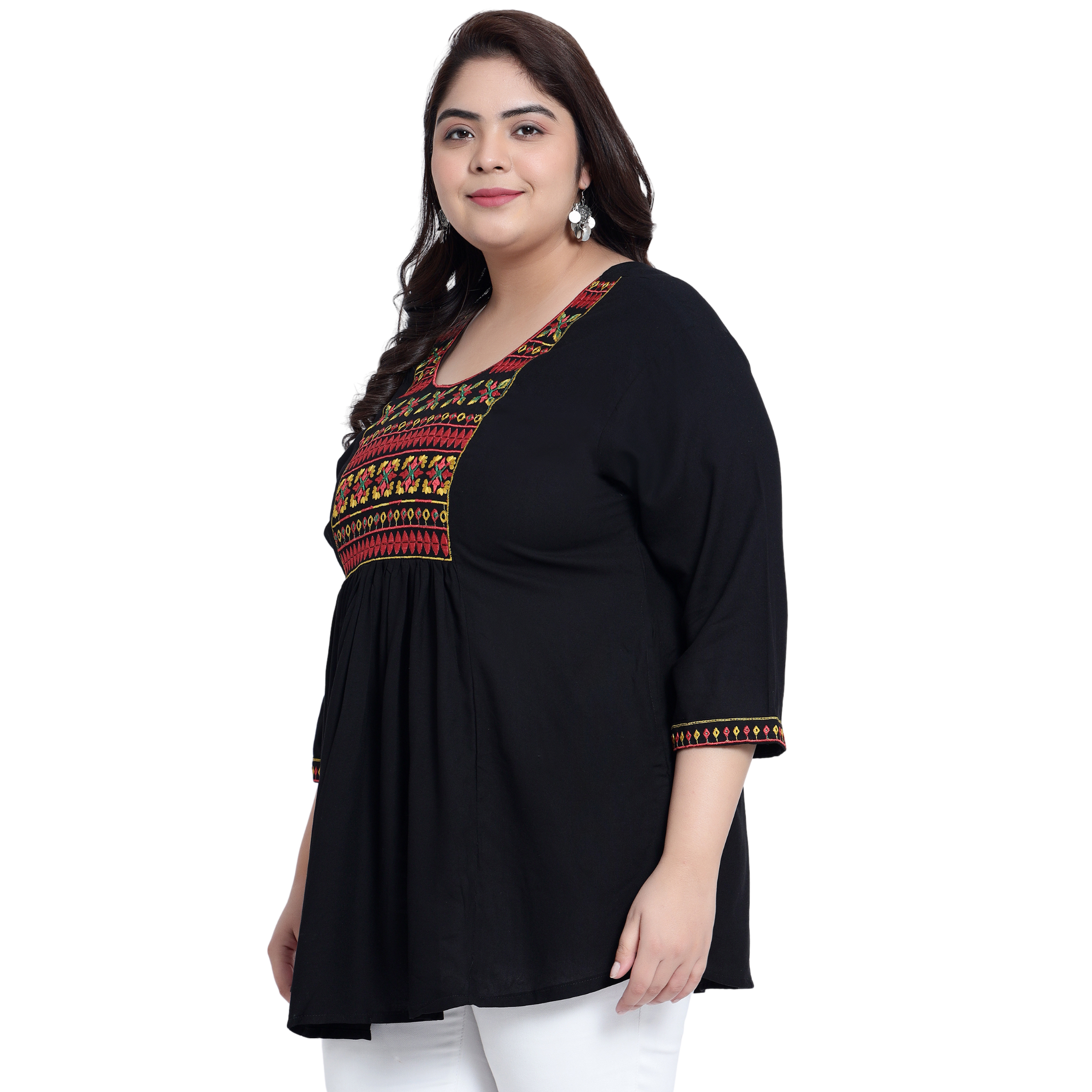 Black Embroidered Plus Size Tunic