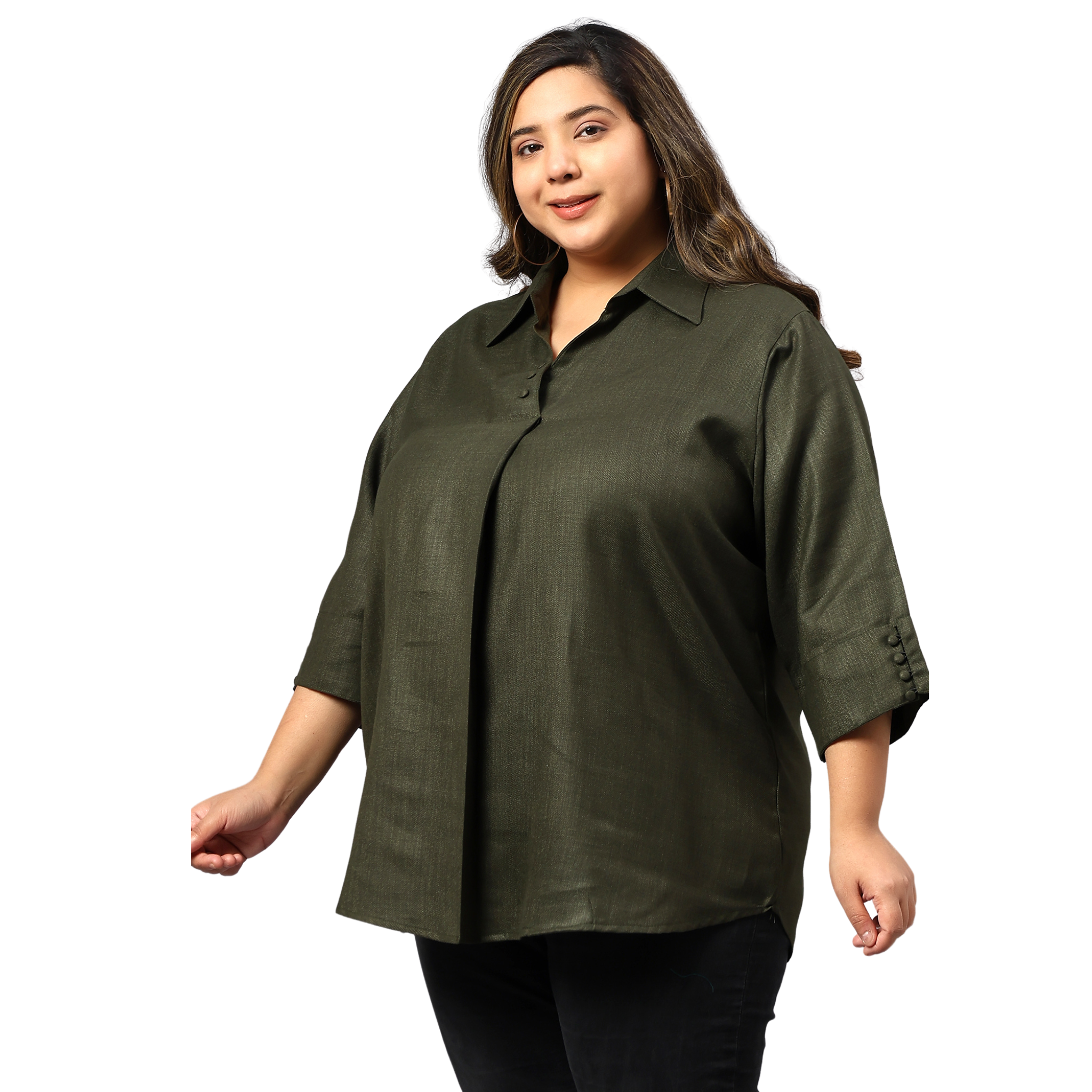 Green Woolen Blend Plus Size Tunic