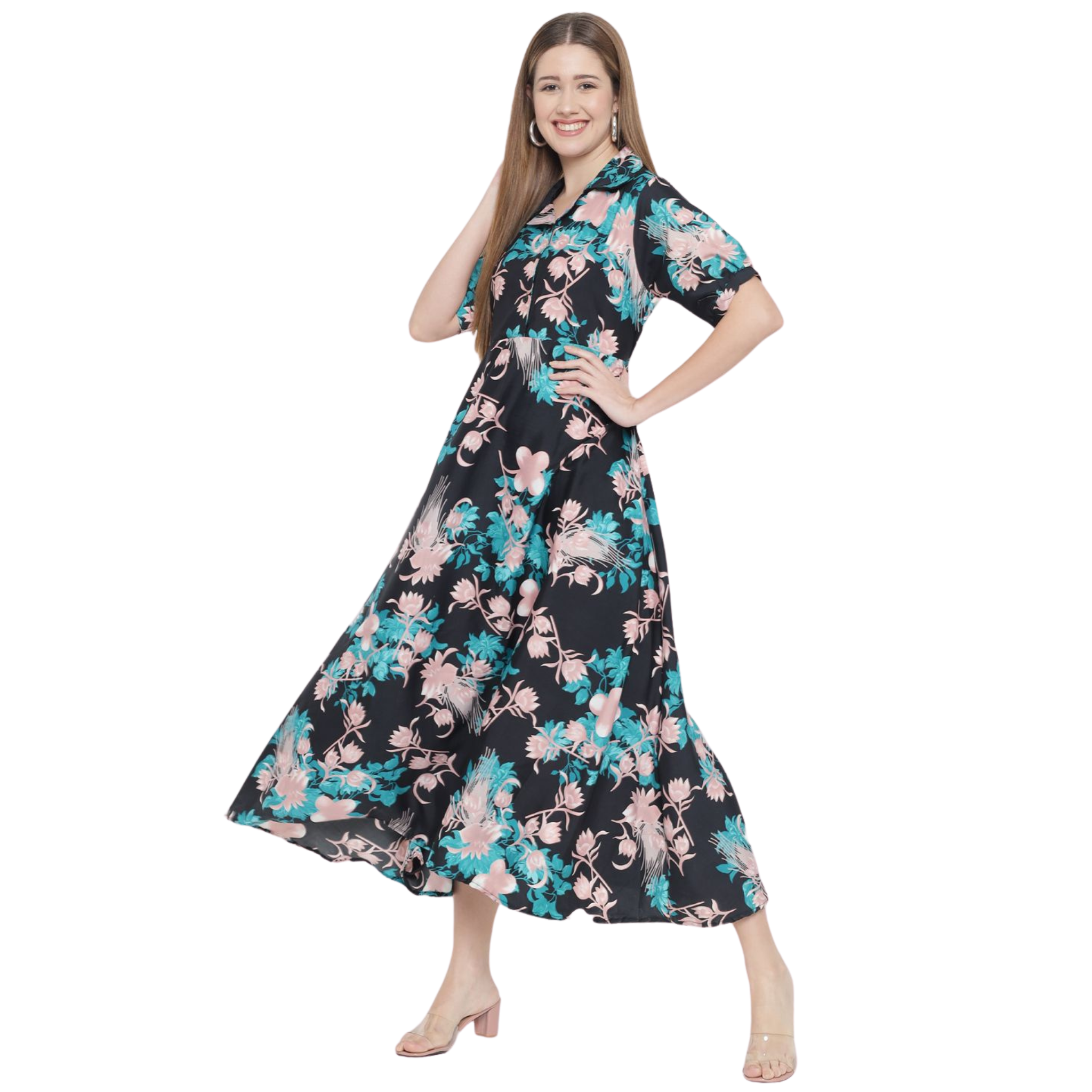 Black and Green Floral Dress