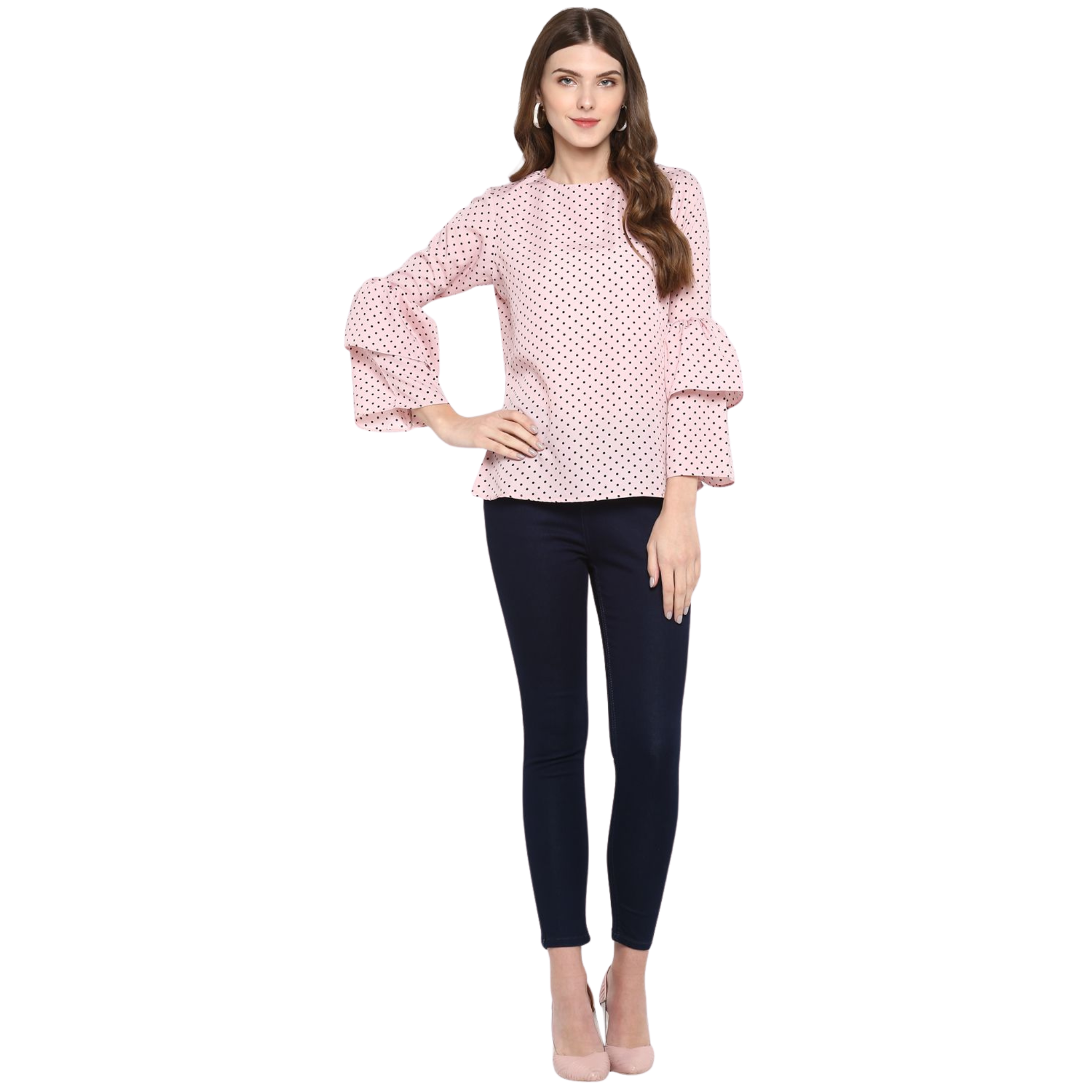 Pink Polka Dot Flared Top