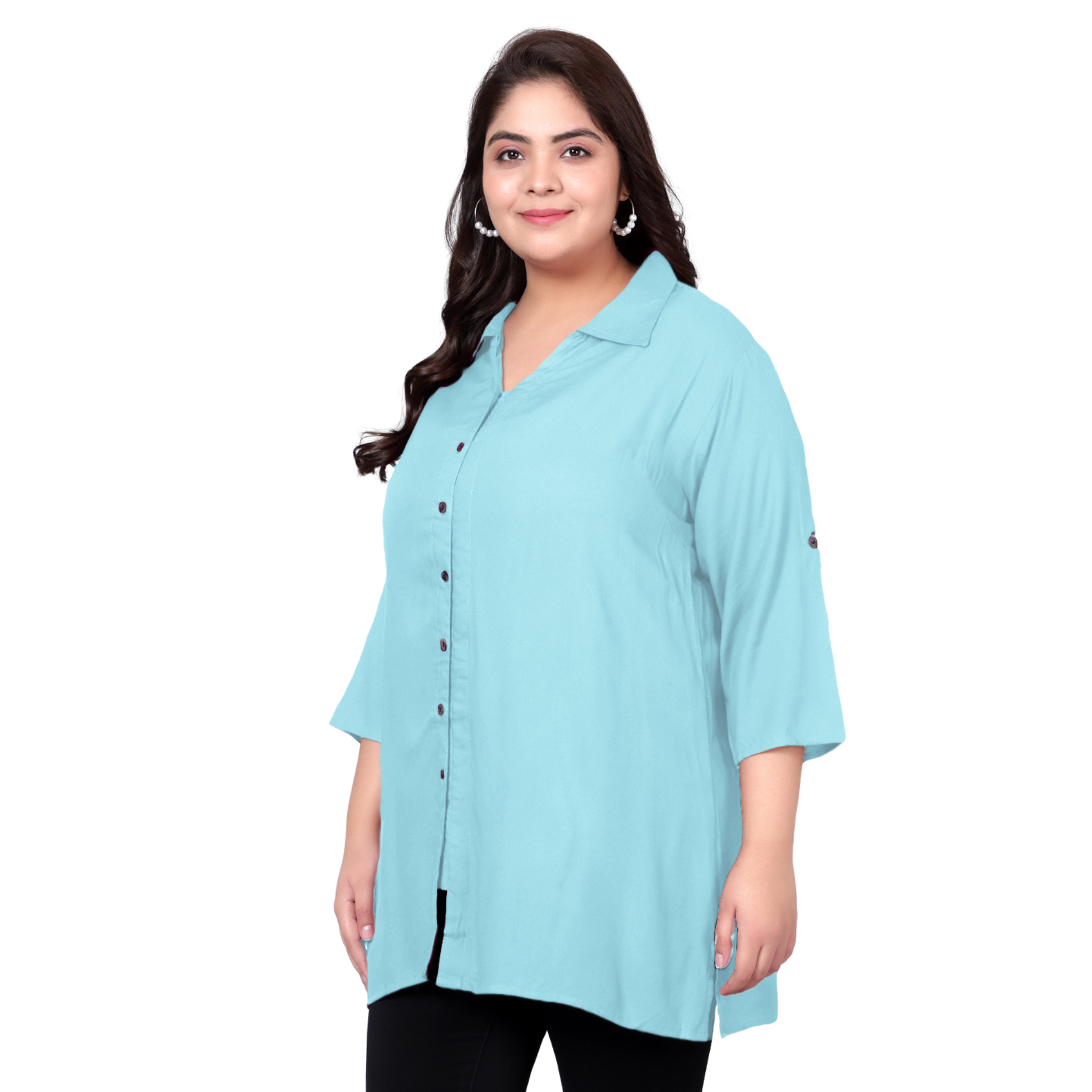 Light Blue Longline Plus Size Shirt