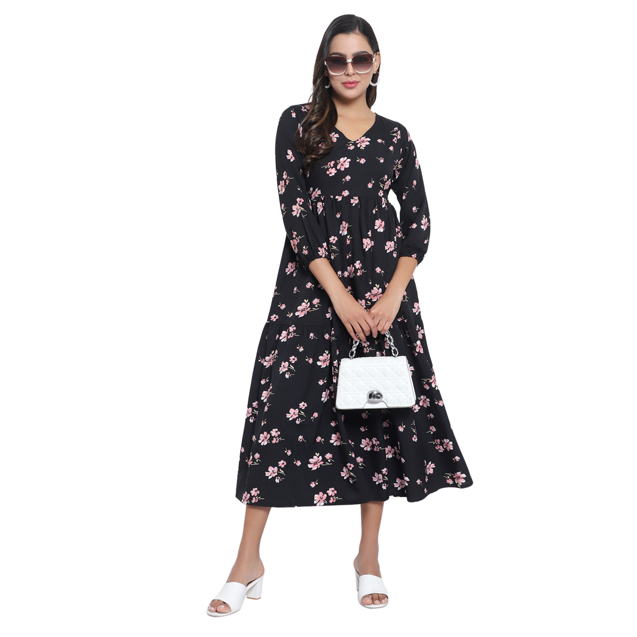 Black Floral Tiered Dress