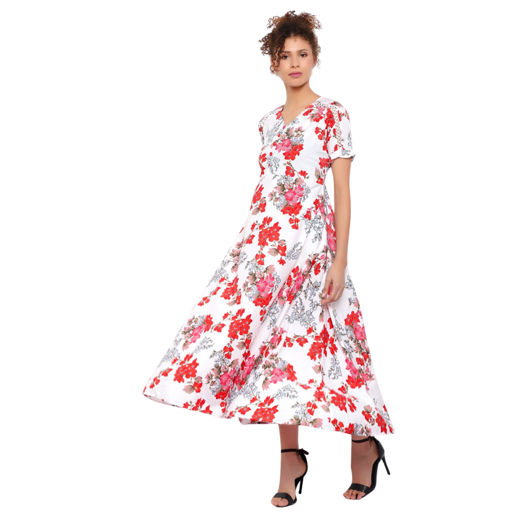 White and Red Floral Print Dress