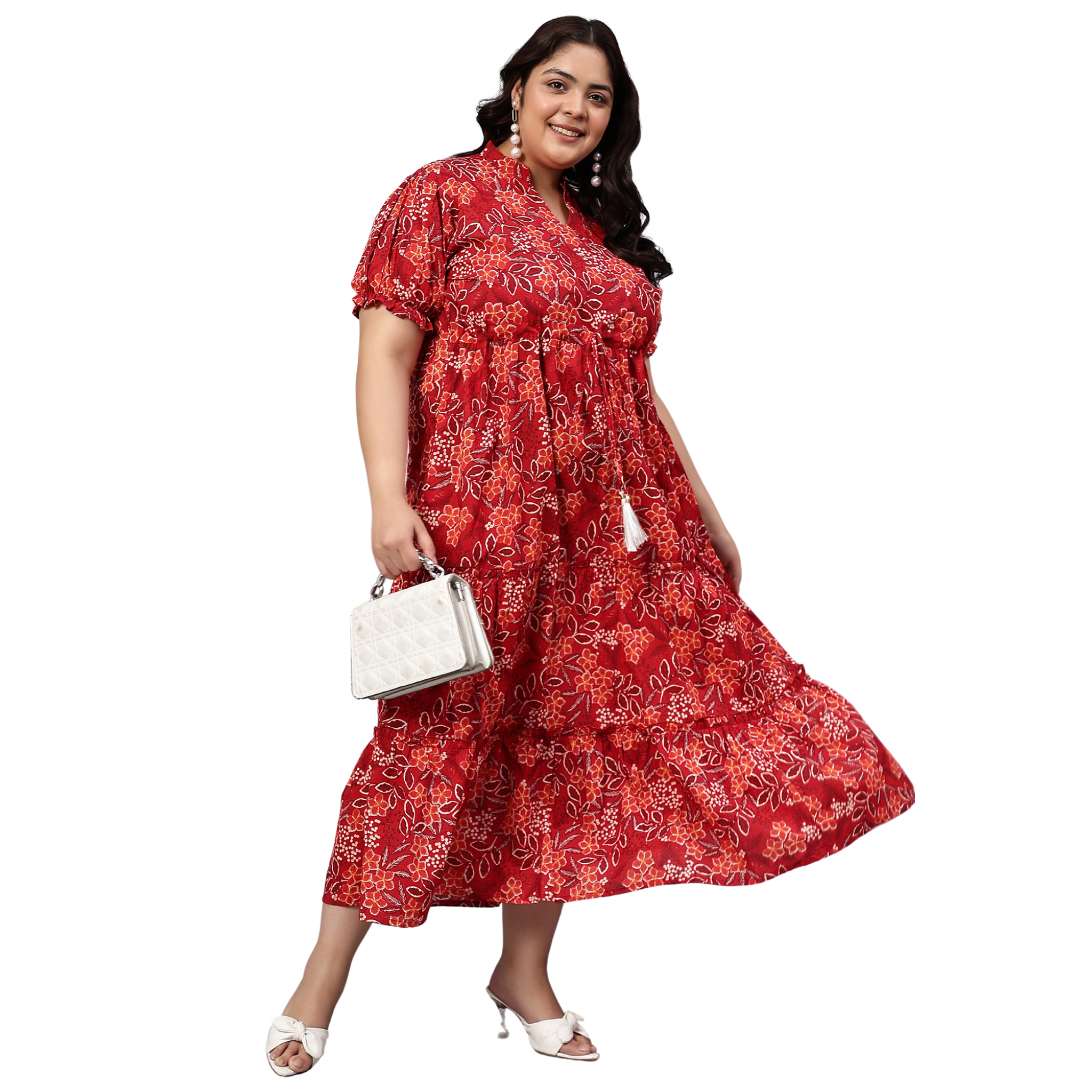 Red Floral Tiered Plus Size Dress