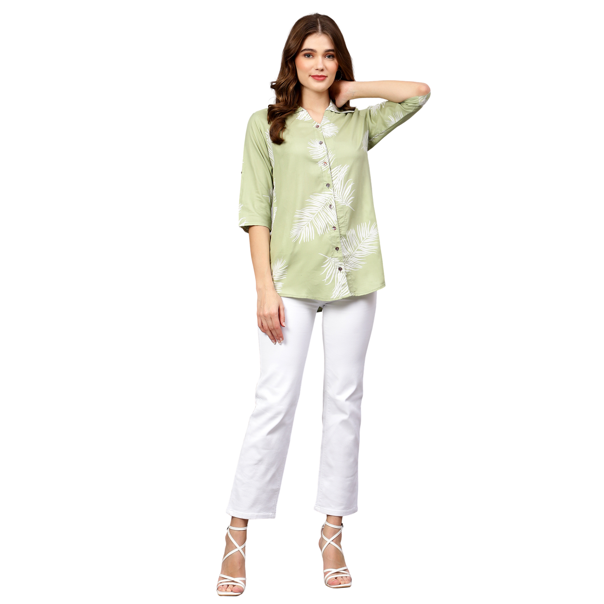 Green Leaf Print Shirt