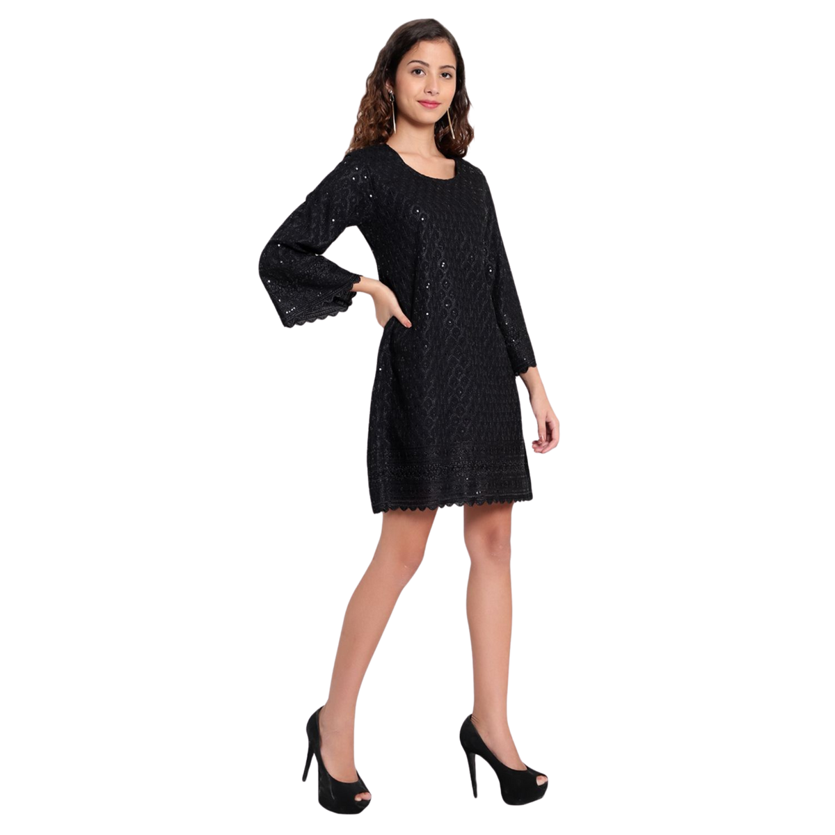Black Embroidered Sequin Dress