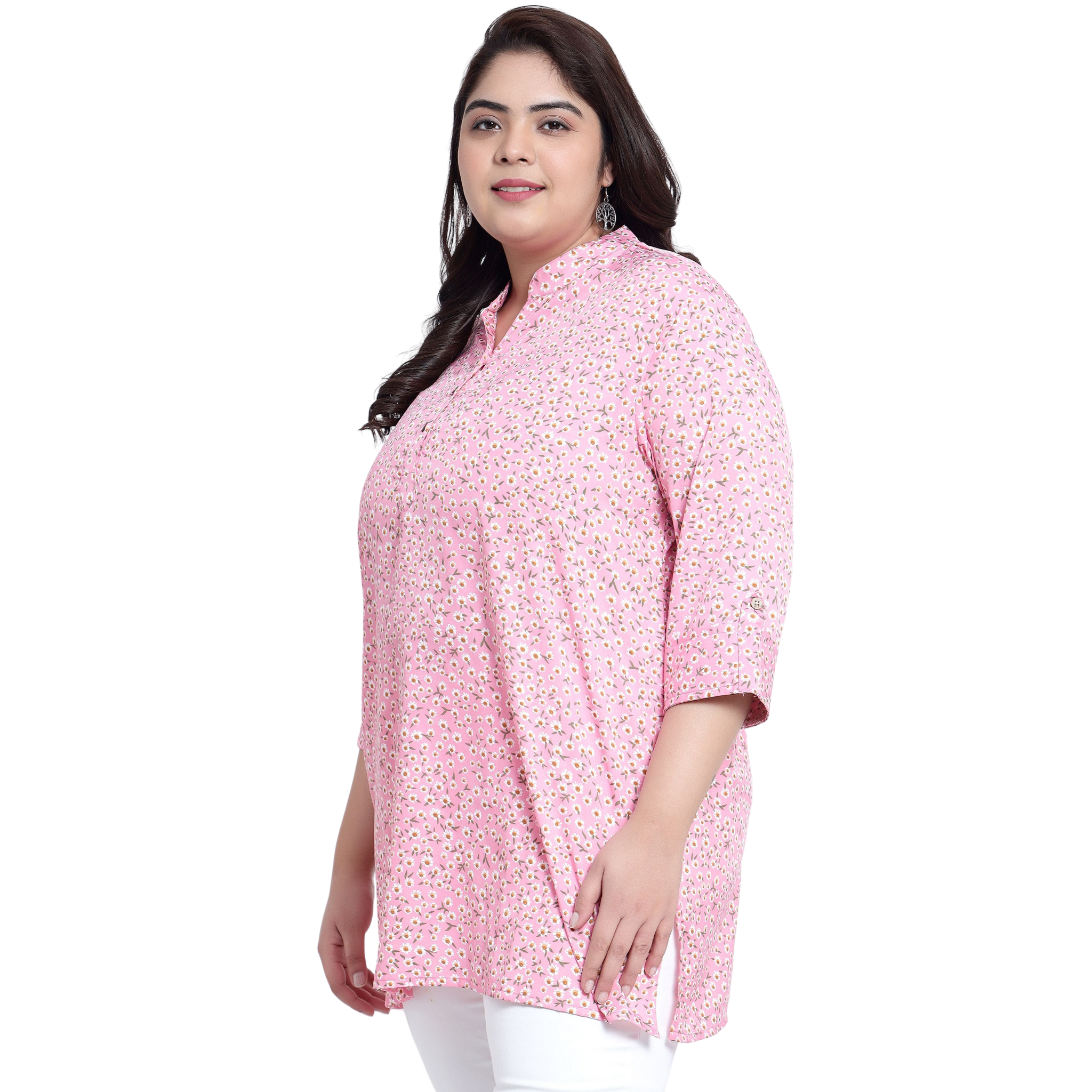 Pink Floral Print Plus Size Tunic