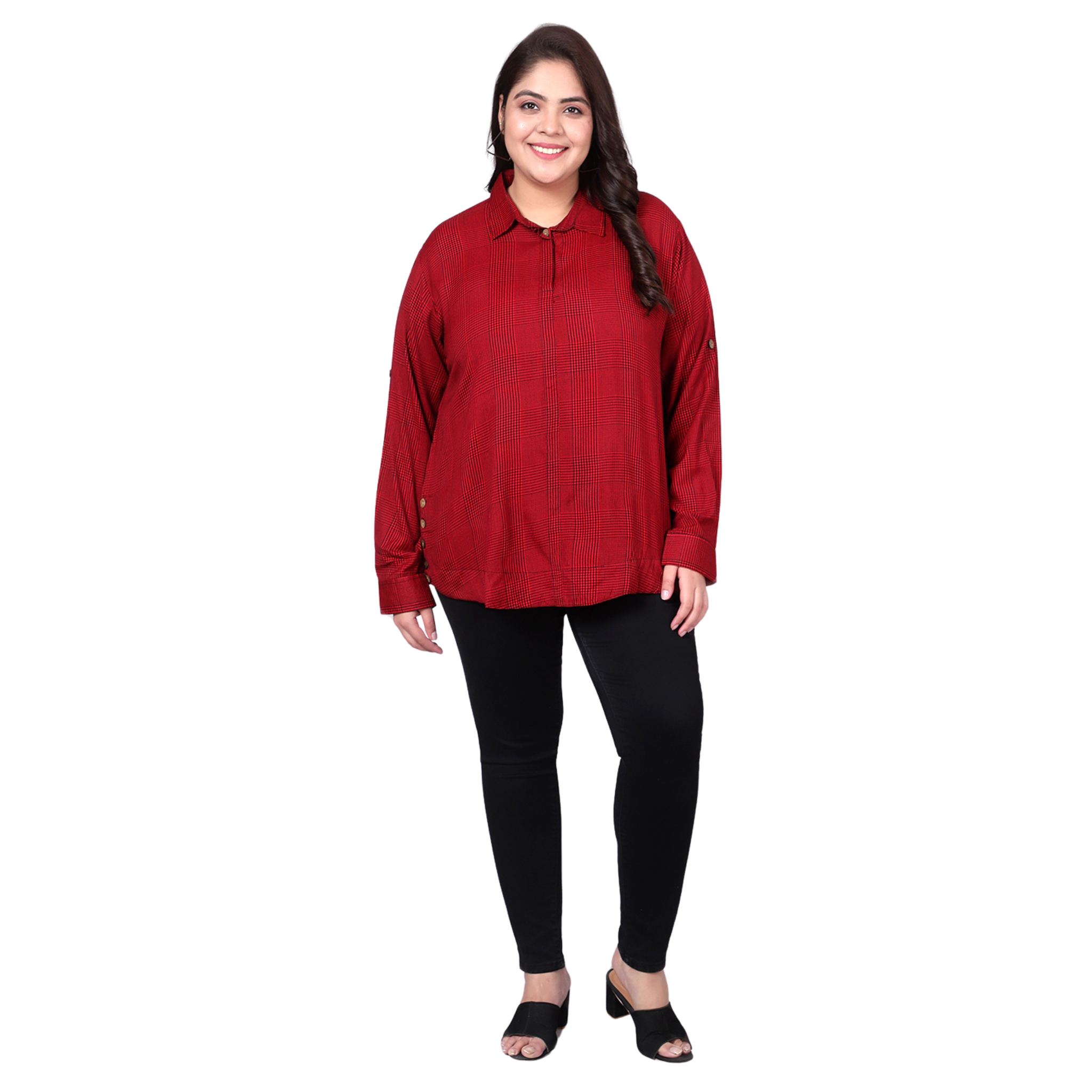 Red And Black Checkered Plus Size Shirt