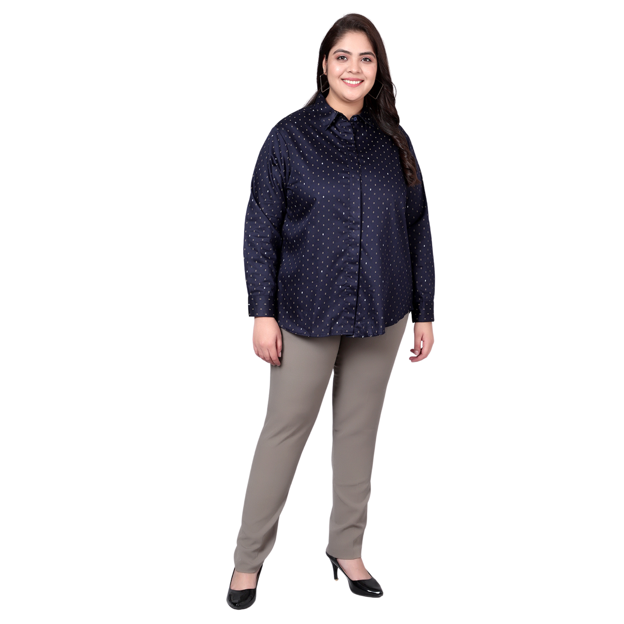 Blue Print Formal Plus Size Shirt
