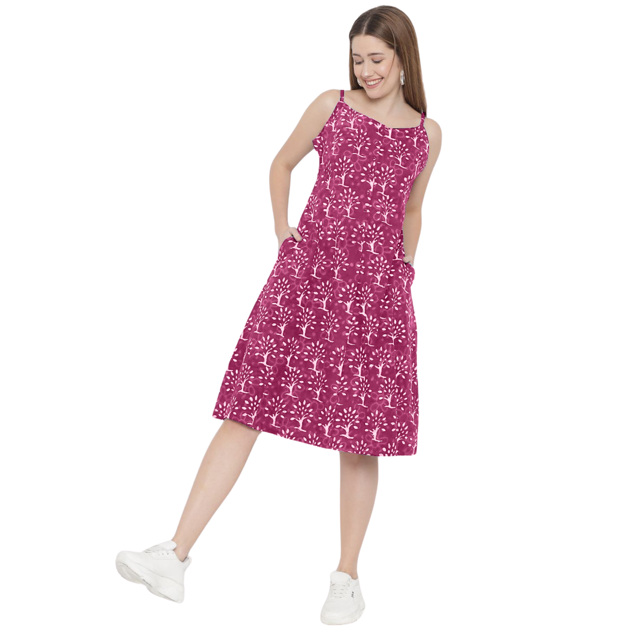 Pink A-Line Hand Block Dress